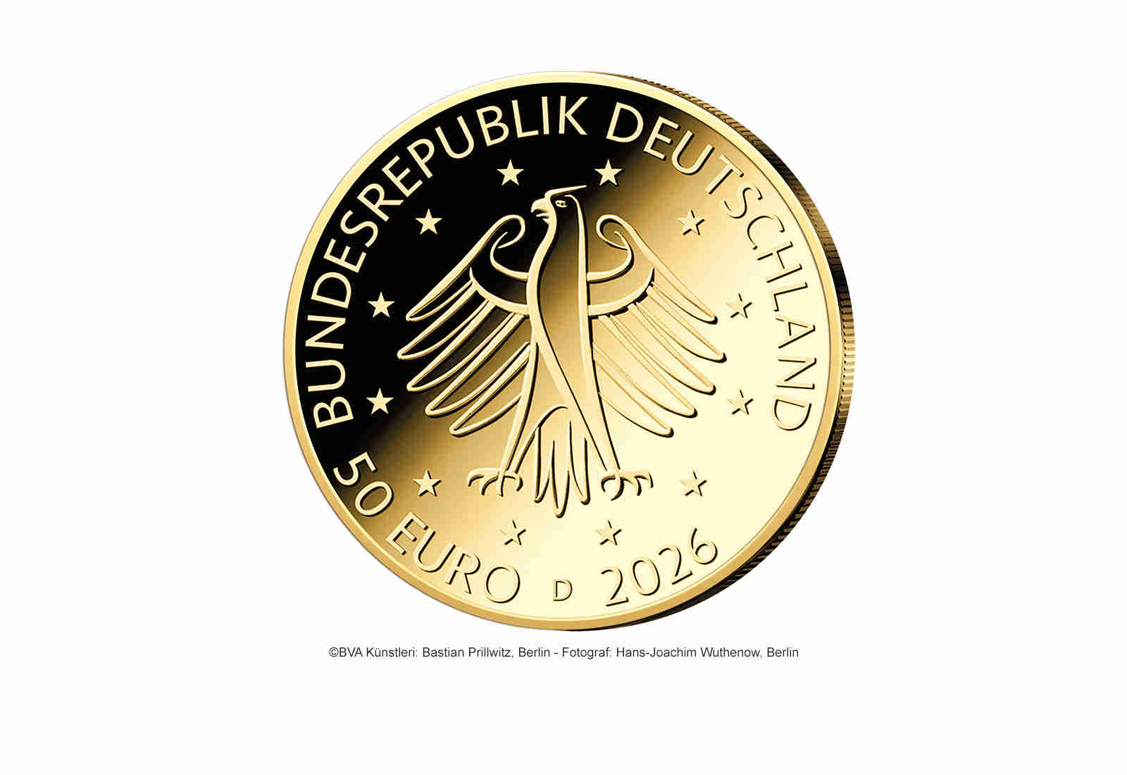 50 Euro 2026 Deutschland Goldmünze Gestaltung Prägestätte A-J