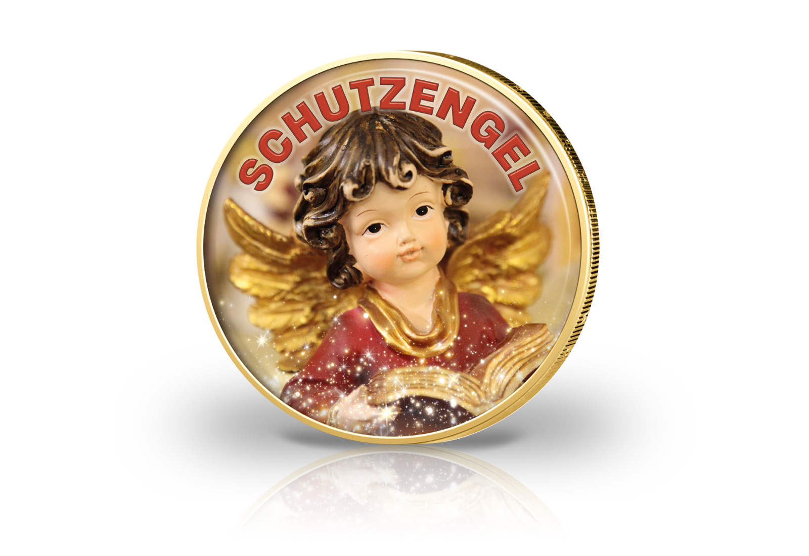 2 Euro mit Farbmotiv Schutzengel Motiv 1 vergoldet