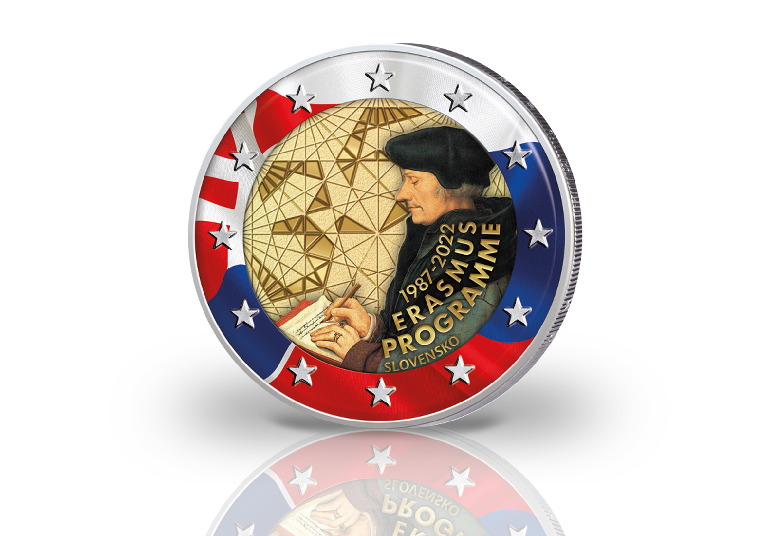 2 Euro 2022 Slowakei 35 jähriges Bestehen des Erasmus Programms mit Farbmotiv
