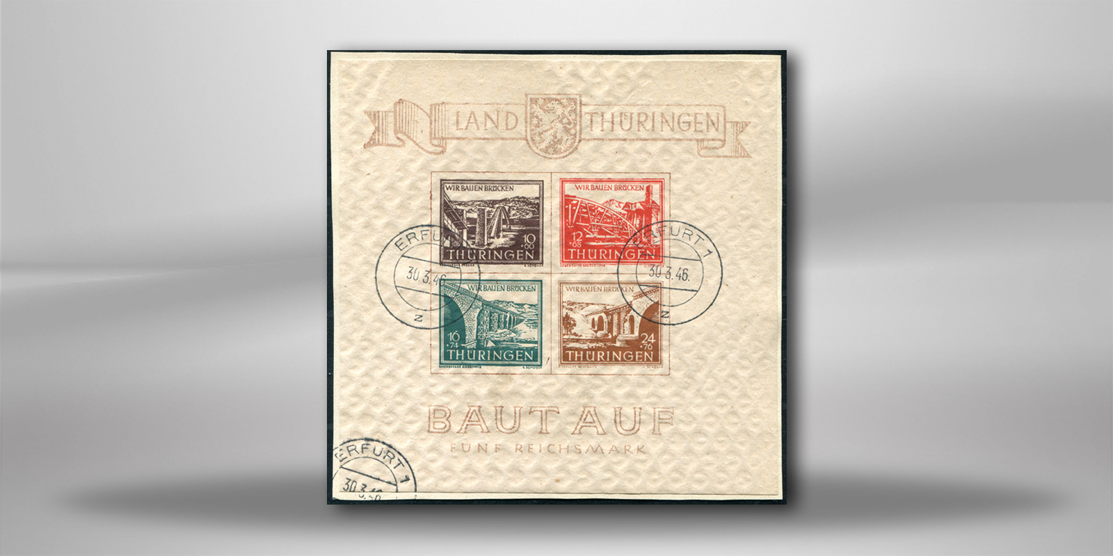 SBZ Block 4 gestempelt und geprüft Brückenbau-Block 1946