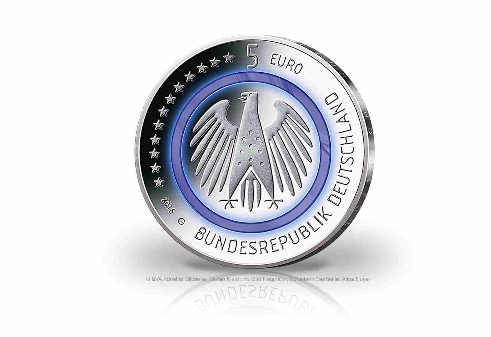 5 Euro 2016 Planet Erde Deutschland mit blauem Polymerring st Prägestätte G