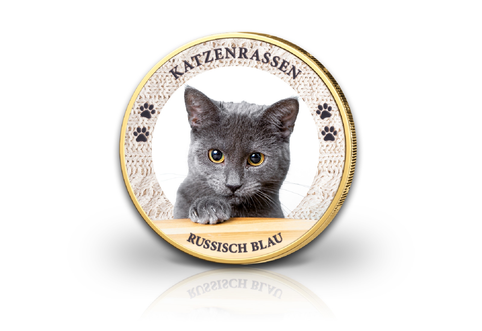 2 Euro Katze Russisch Blau mit Kaltemaille und 24 Karat Goldauflage