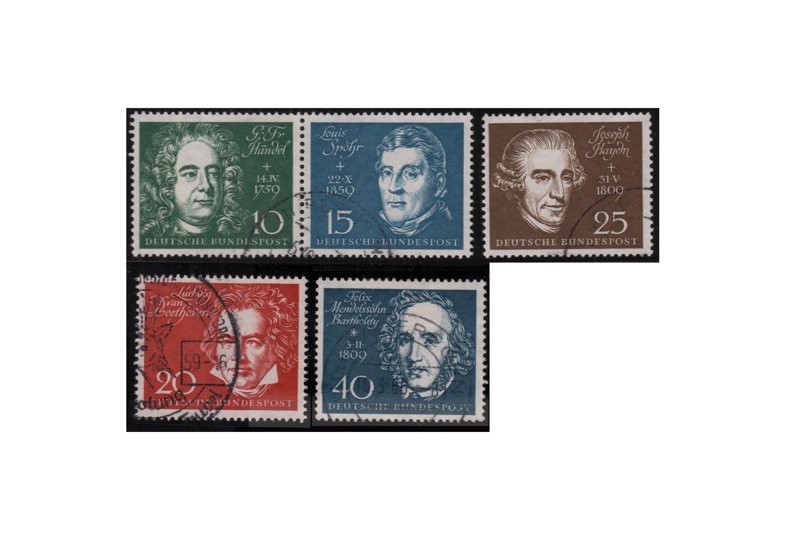 Briefmarken BRD Beethovenblock 1959 Michel-Nr. 315/19 gestempelt