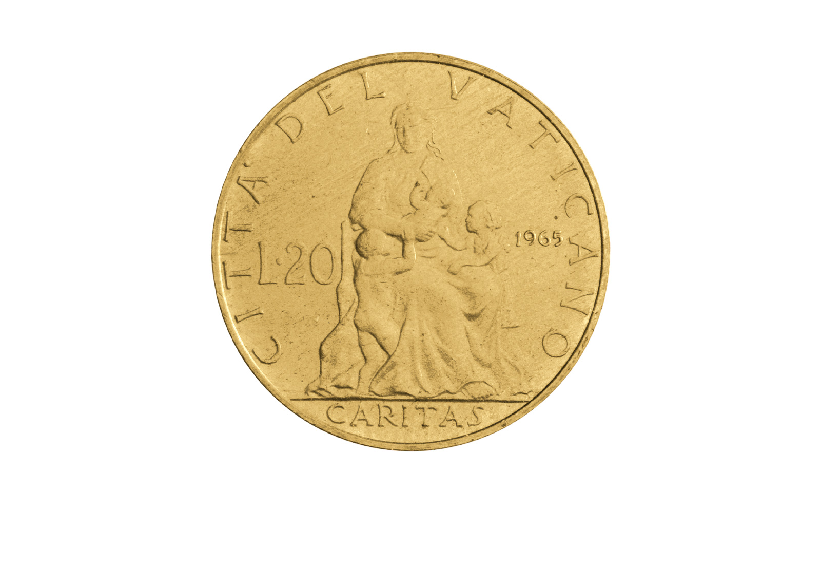 20 Lire 1965 Vatikan Papst Paul VI. Caritas flankiert von Kindern