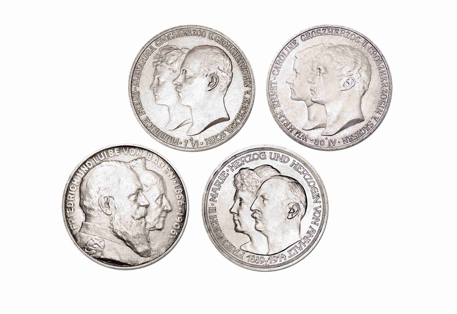 4er-Set Kaiserreich Mark Hochzeit in Silber im Etui Jaeger-Nr.: 25, 35, 87 und 59