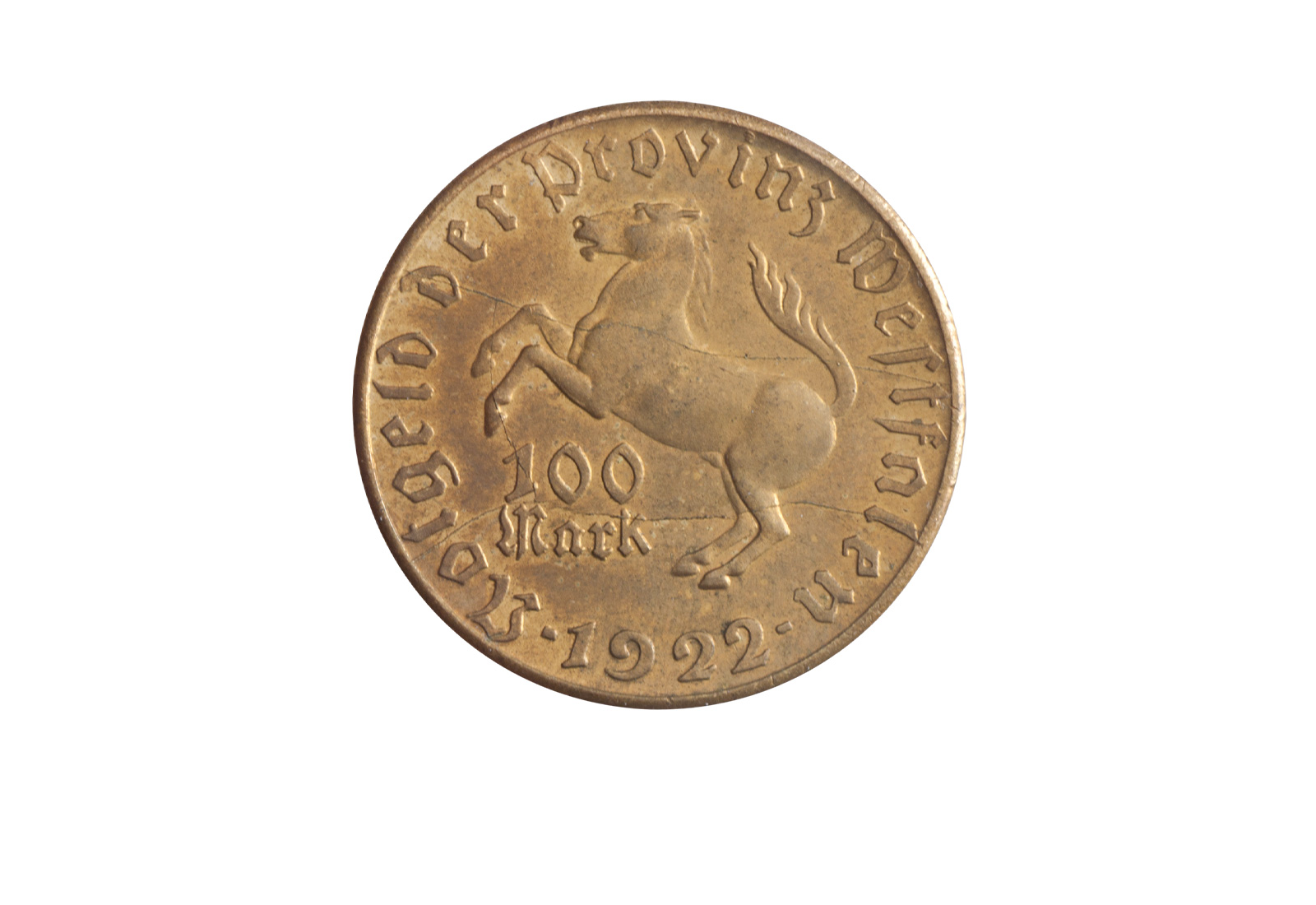 100 Mark Notgeldmünze 1922 Weimarer Republik Westfalen N14 Bronze vergoldet