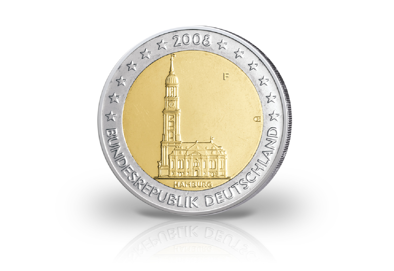 2 Euro 2008 Deutschland Fehlprägung Hamburger Michel mit alter Europakarte Prägestätte F