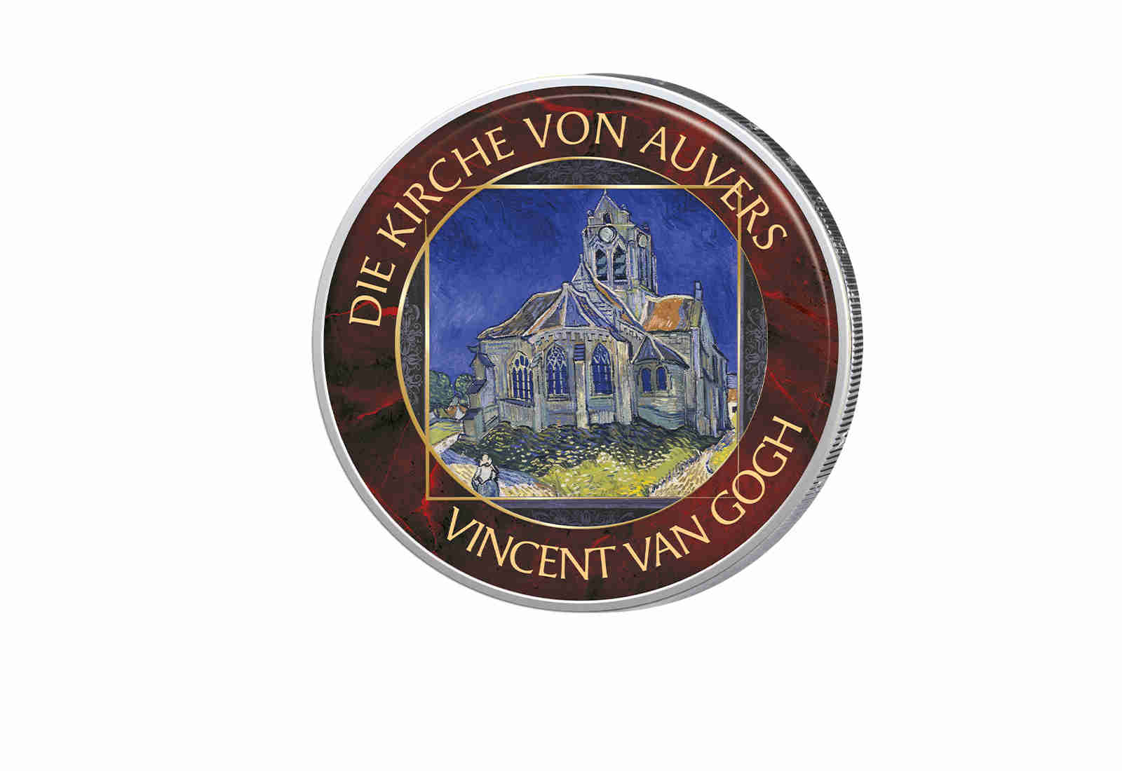 2 Euro mit Farbapplikation Die Kirche von Auvers Van Gogh