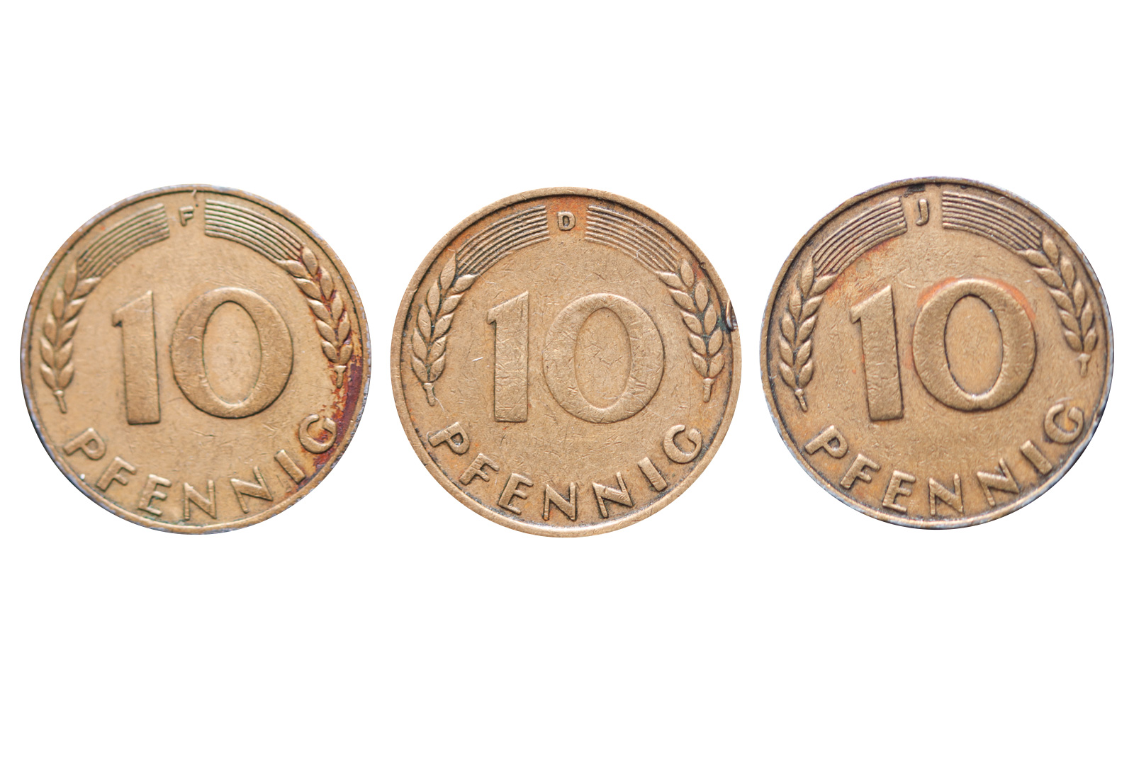 10 Pfennig 1949 BRD 3er-Set Prägestätte D F J Jaeger-Nr 378