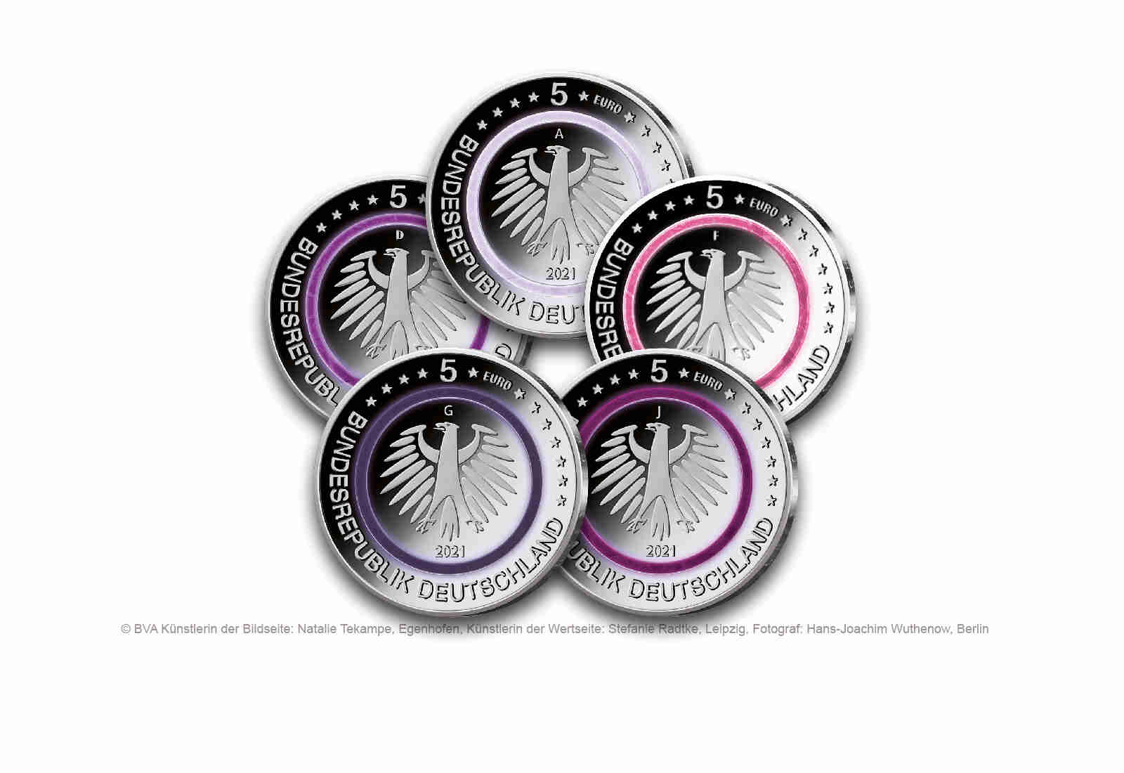5 Euro 2021 Deutschland Polare Zone mit Polymerring PP Prägestätte A-J