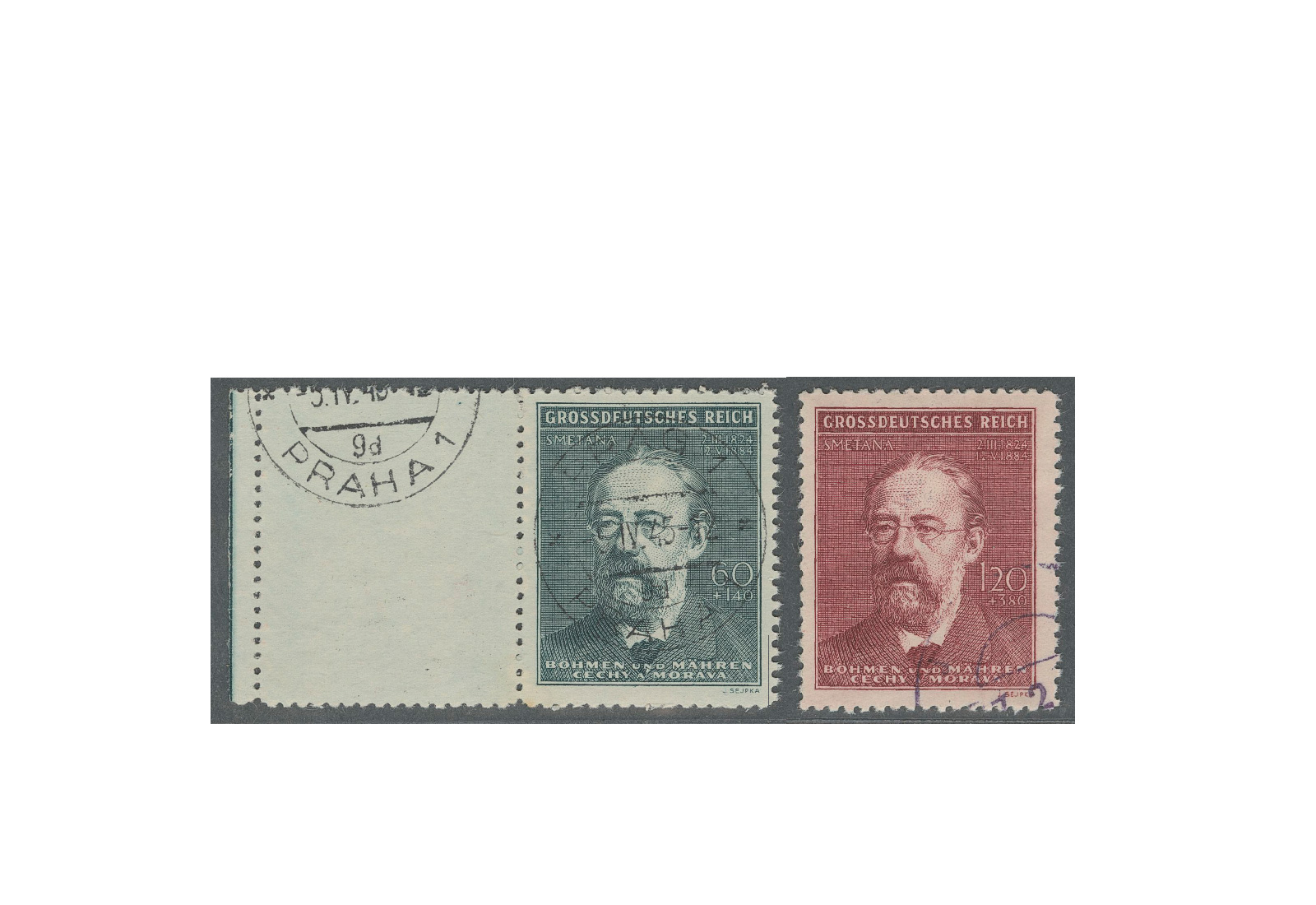 Briefmarken Böhmen und Mähren Todestag Smetana Michel-Nr. 138 bis 139 gestempelt 