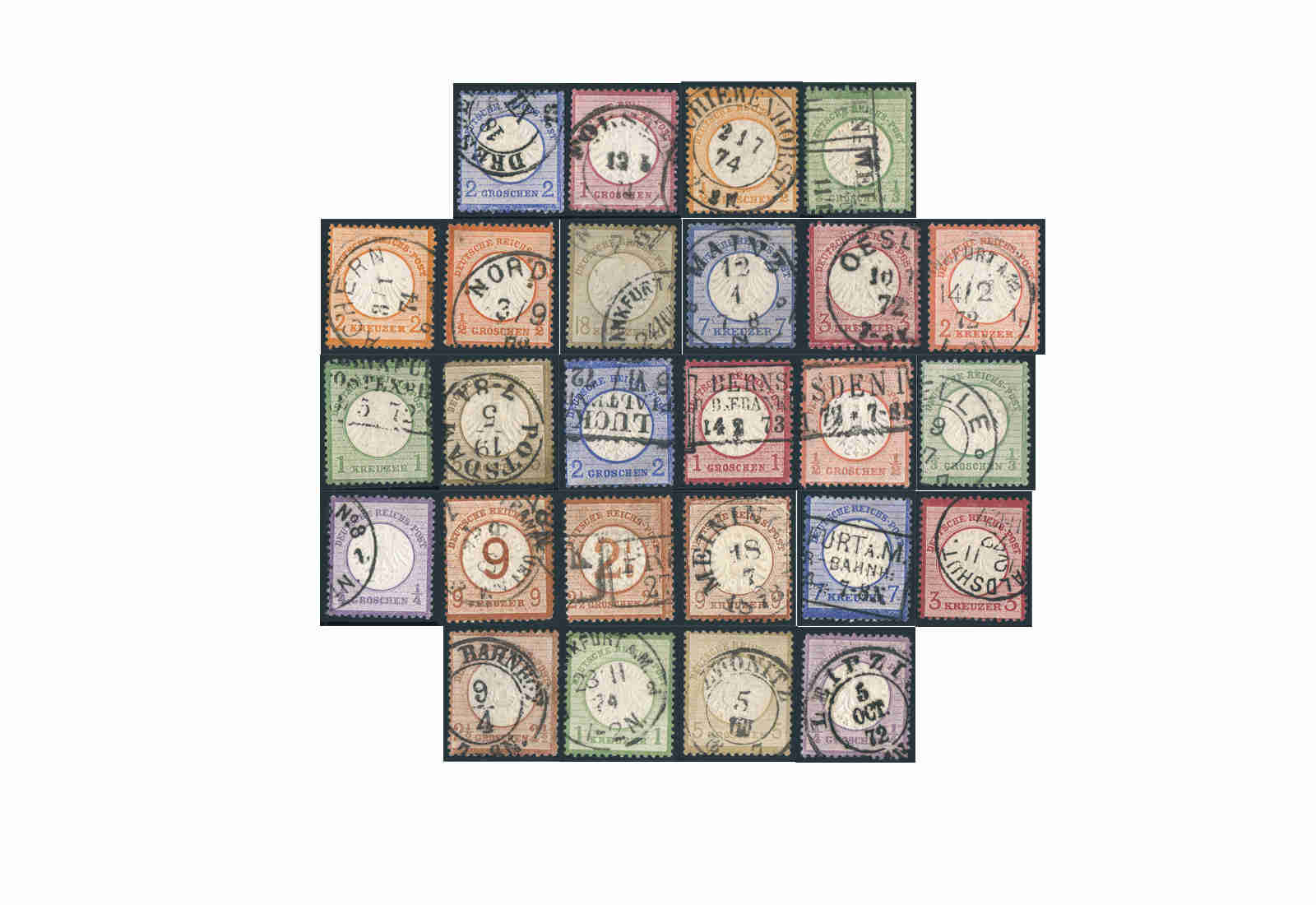 Briefmarken Deutsches Reich kleiner und  großer Brustschild 1872-1874 Michel-Nr.1-30 gest.