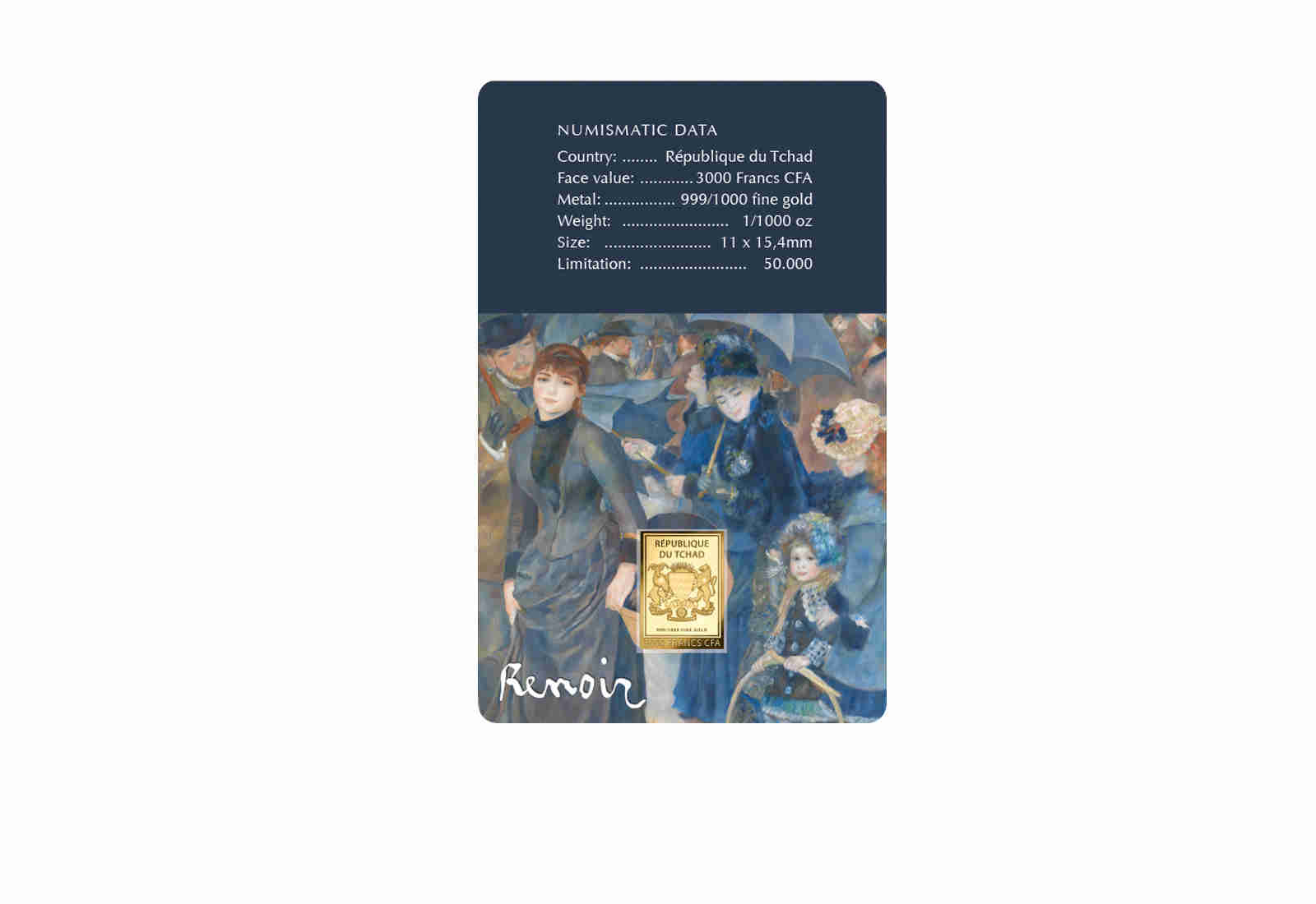Goldmünze Motiv Die Regenschirme Coincard Feinheit 999/1000 Gold Geschenk