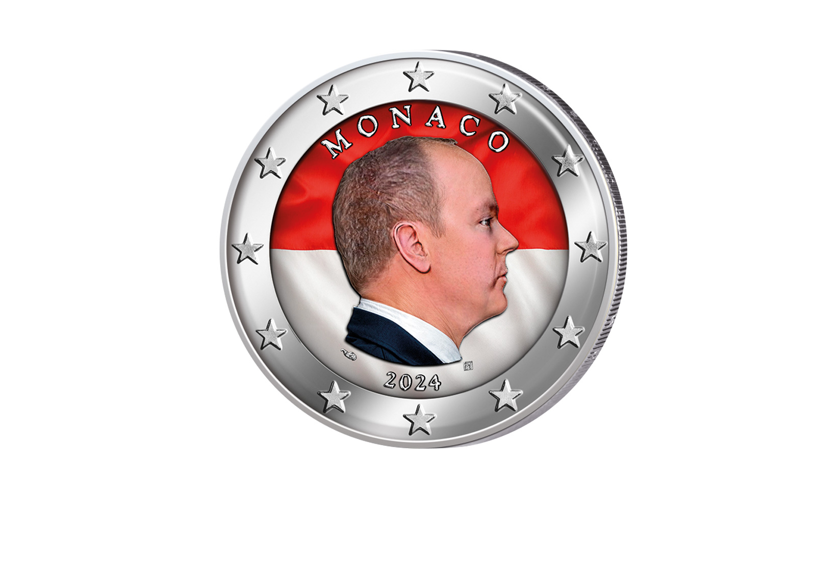 2 Euro 2024 Monaco Kursmünze Fürst Albert II. mit Farbmotiv