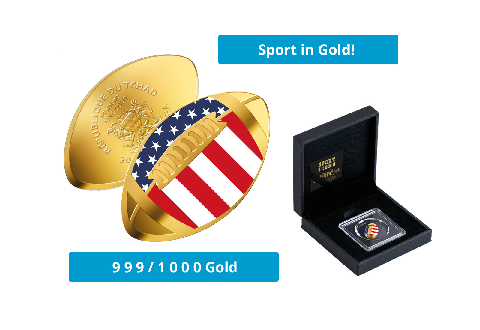 Goldmünze American Football USA 999/1000 Gold Geschenk inkl. Etui Sport