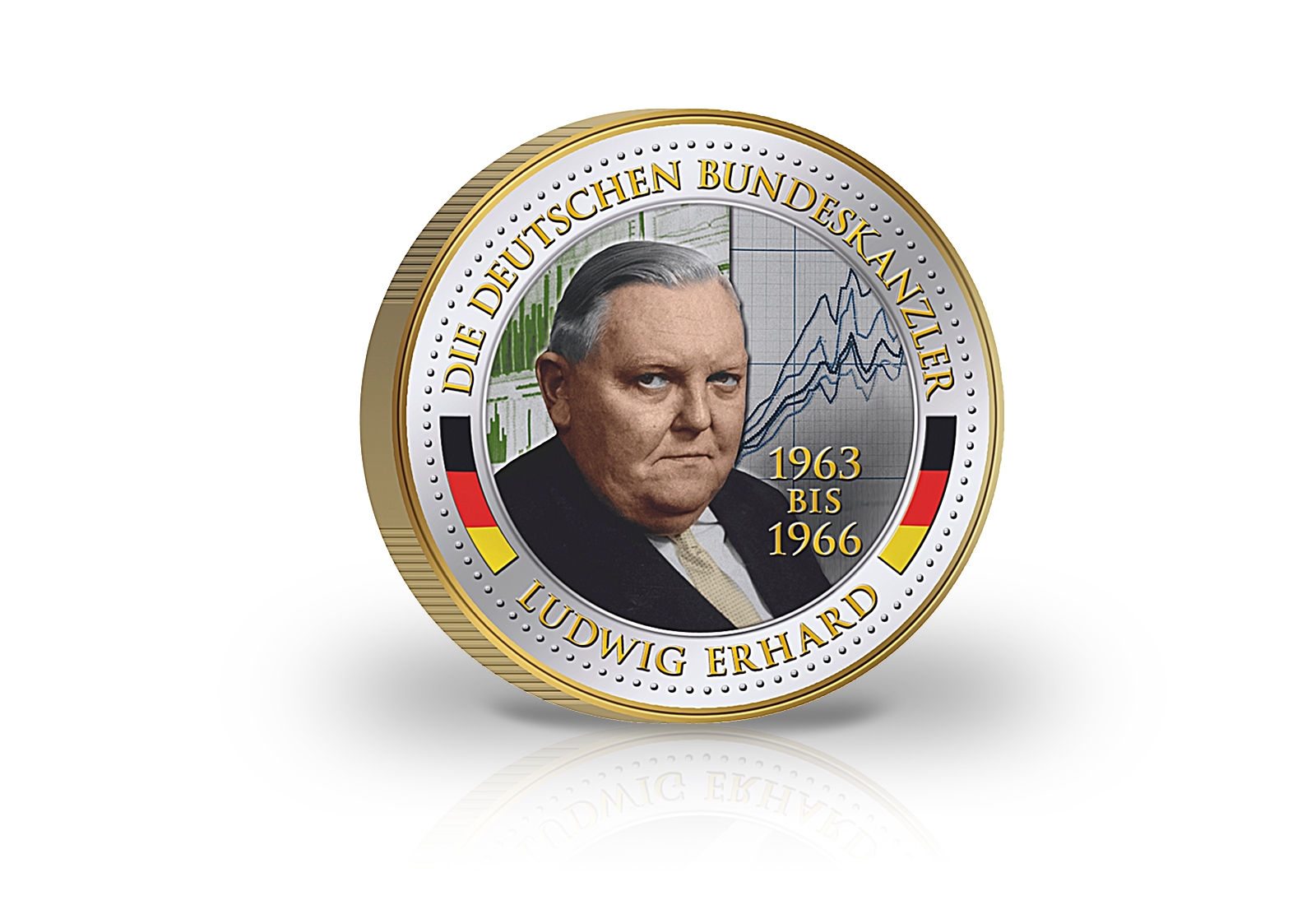 2 Euro Bundeskanzler Ludwig Erhard mit Kaltemaille und 24 Karat Goldauflage