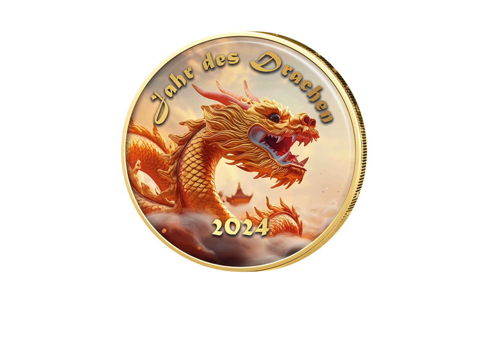 2 Euro 2024 Jahr des Drachen vergoldet mit Farbmotiv