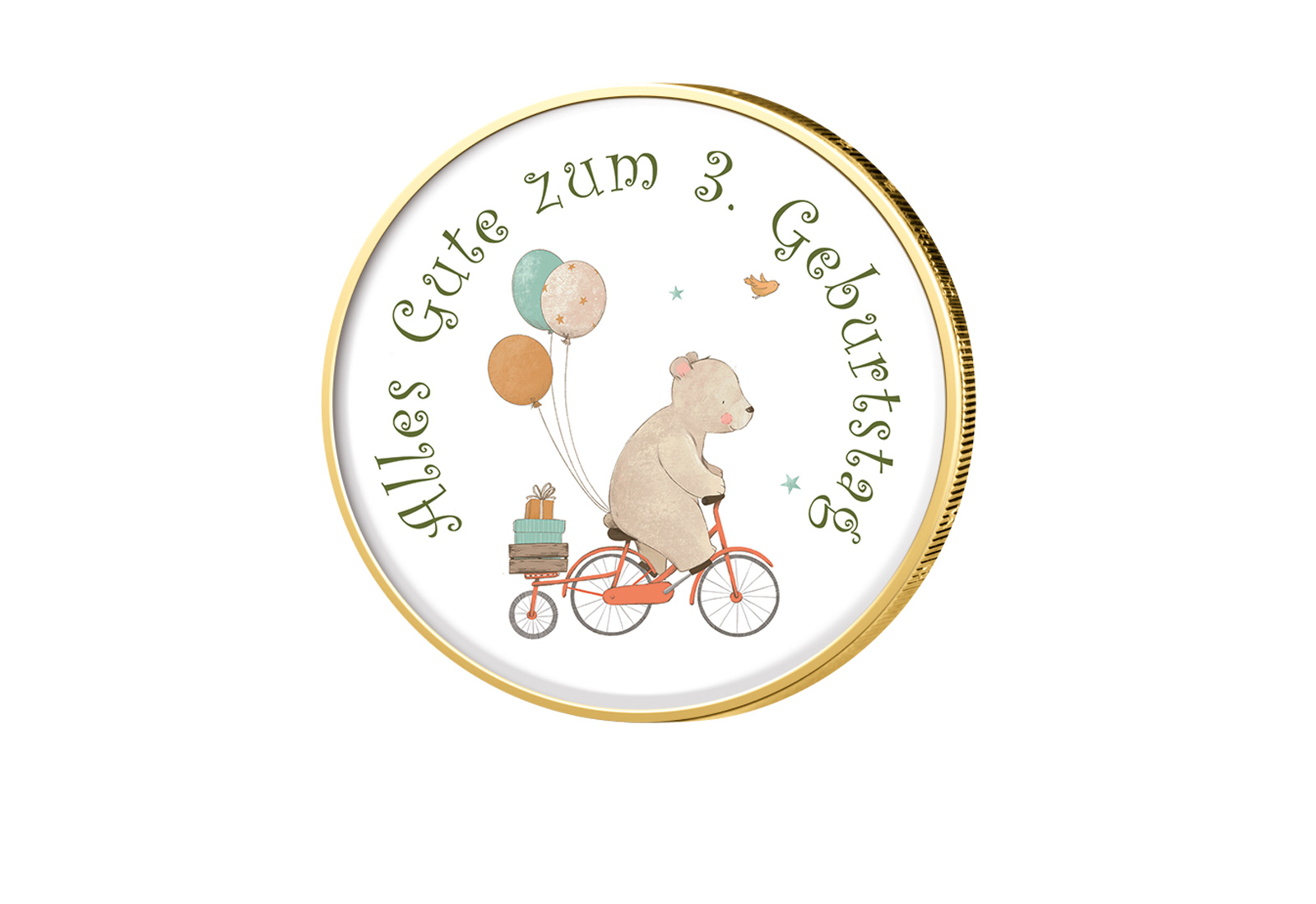 2 Euro vergoldet 3. Geburtstag mit Farbmotiv
