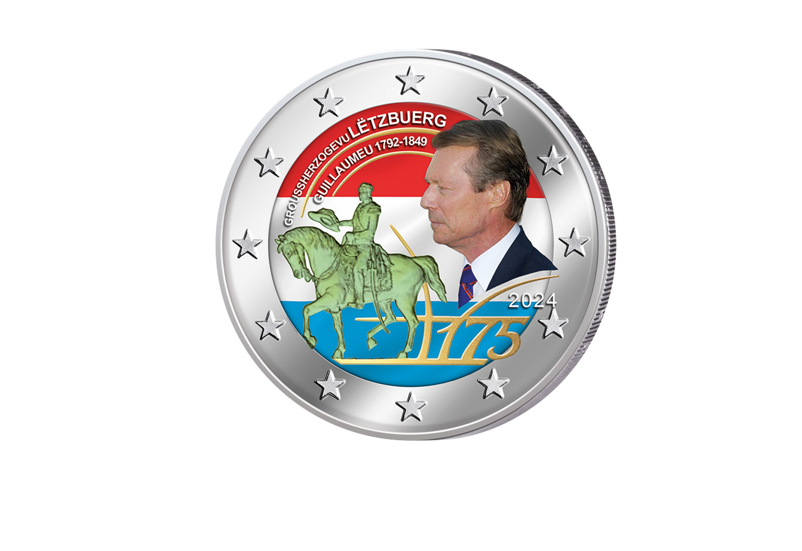 2 Euro 2024 Luxemburg 175. Todestag Guillaume II mit Farbmotiv