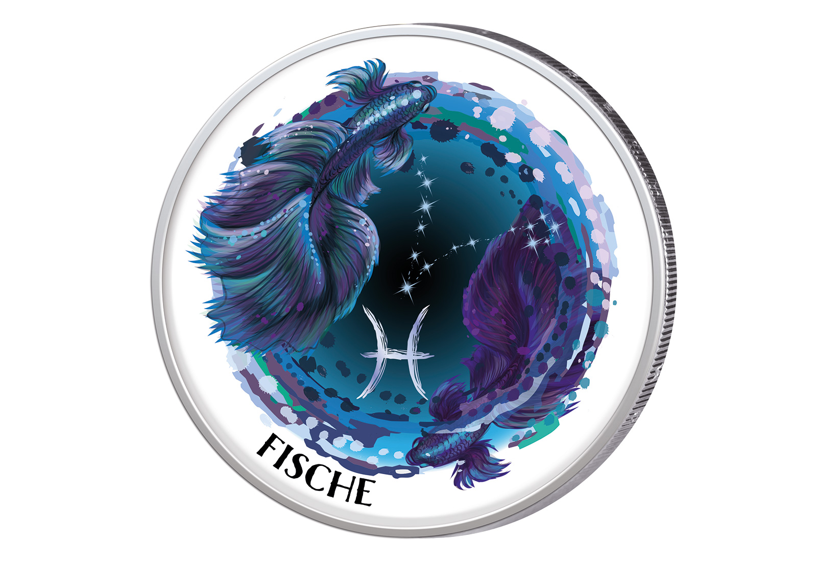 2 Euro mit Farbapplikation Sternzeichen Fische