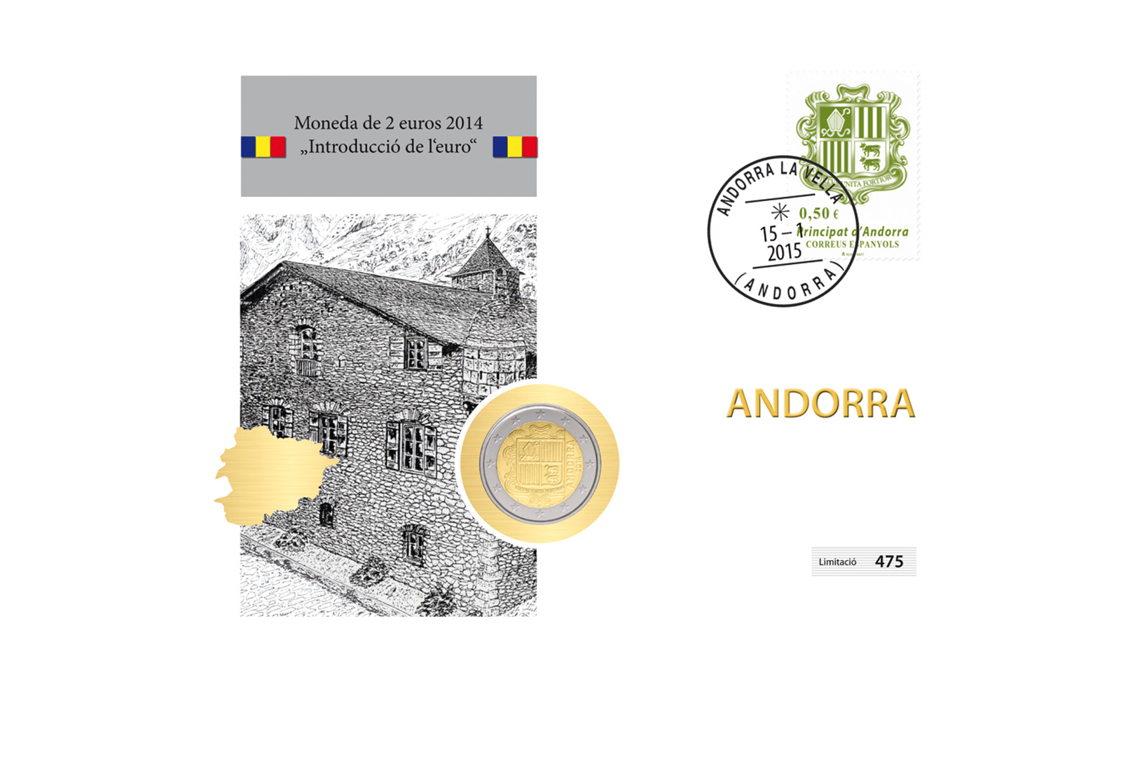 2 Euro Andorra Staatswappen Numisbrief mit Stempel 2015
