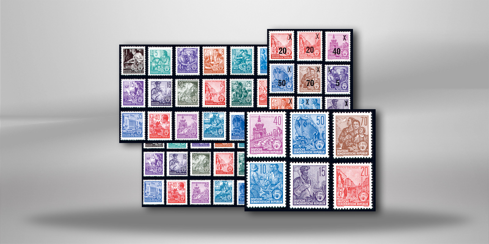 Briefmarken DDR Fünfjahrplan 1957 Michel-Nr. 362-479,405-422,435-442,453-458 postfrisch