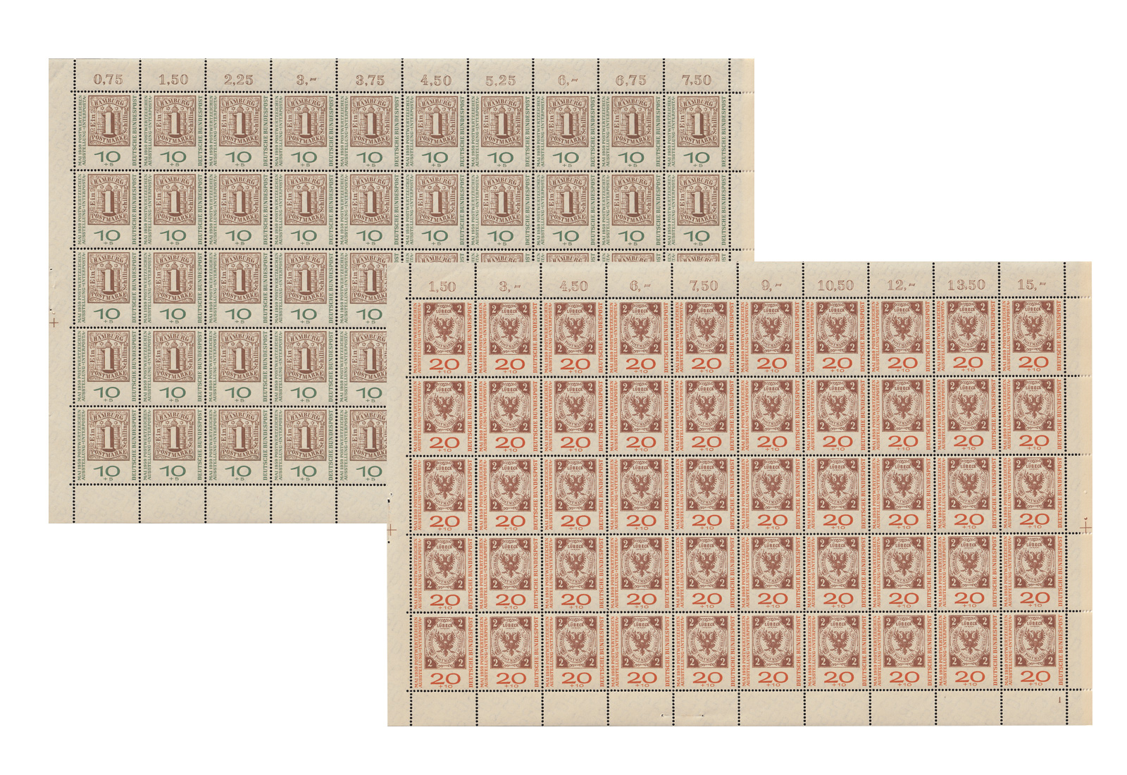 Briefmarken BRD MiNr.: 310-311 b ** im Bogen 2 komplette Bogen