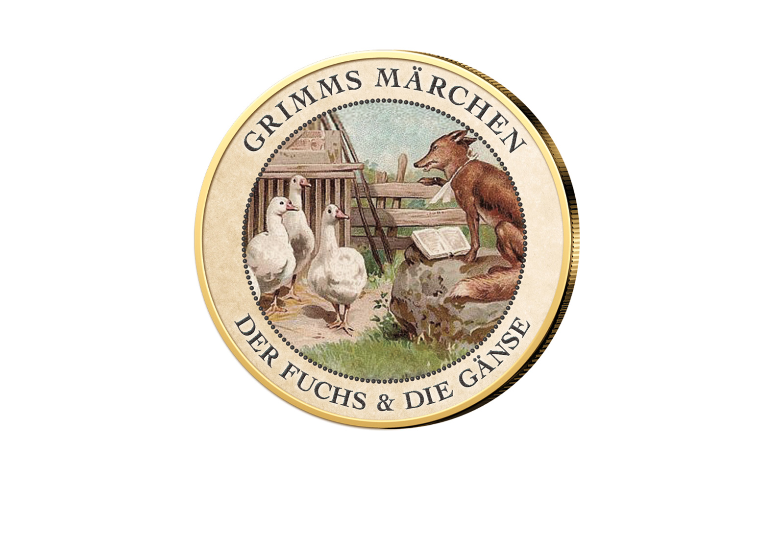 2 Euro vergoldet Der Fuchs und die Gänse mit Farbmotiv