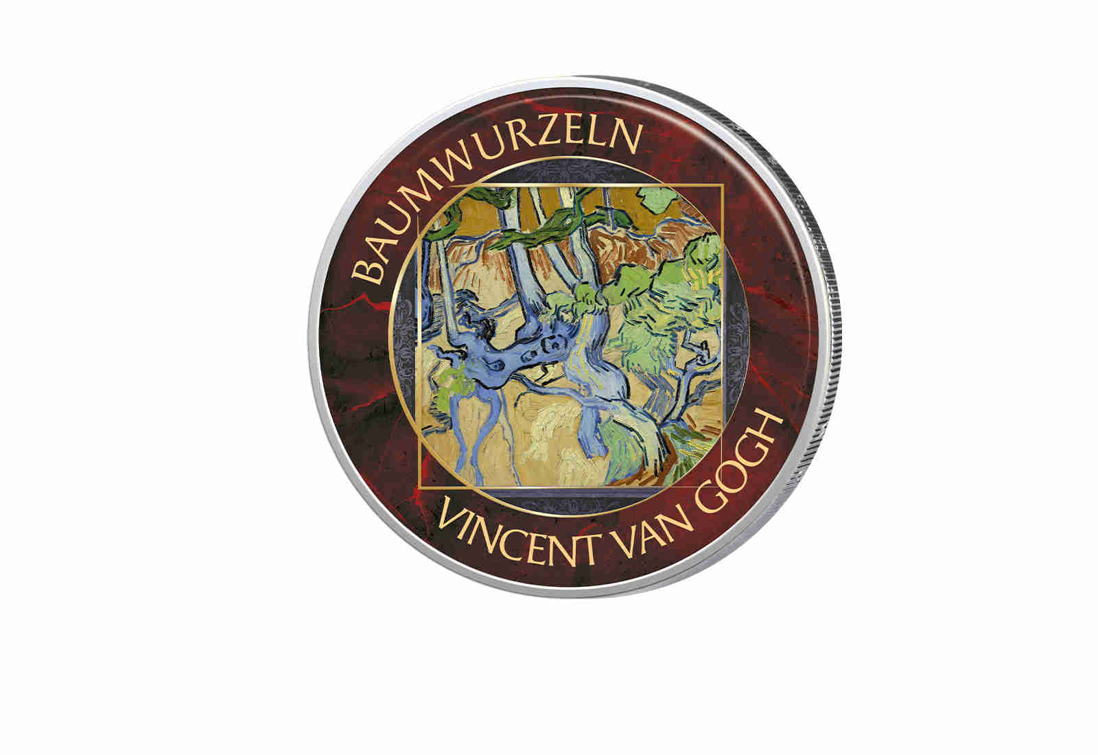 2 Euro mit Farbapplikation Baumwurzeln Van Gogh
