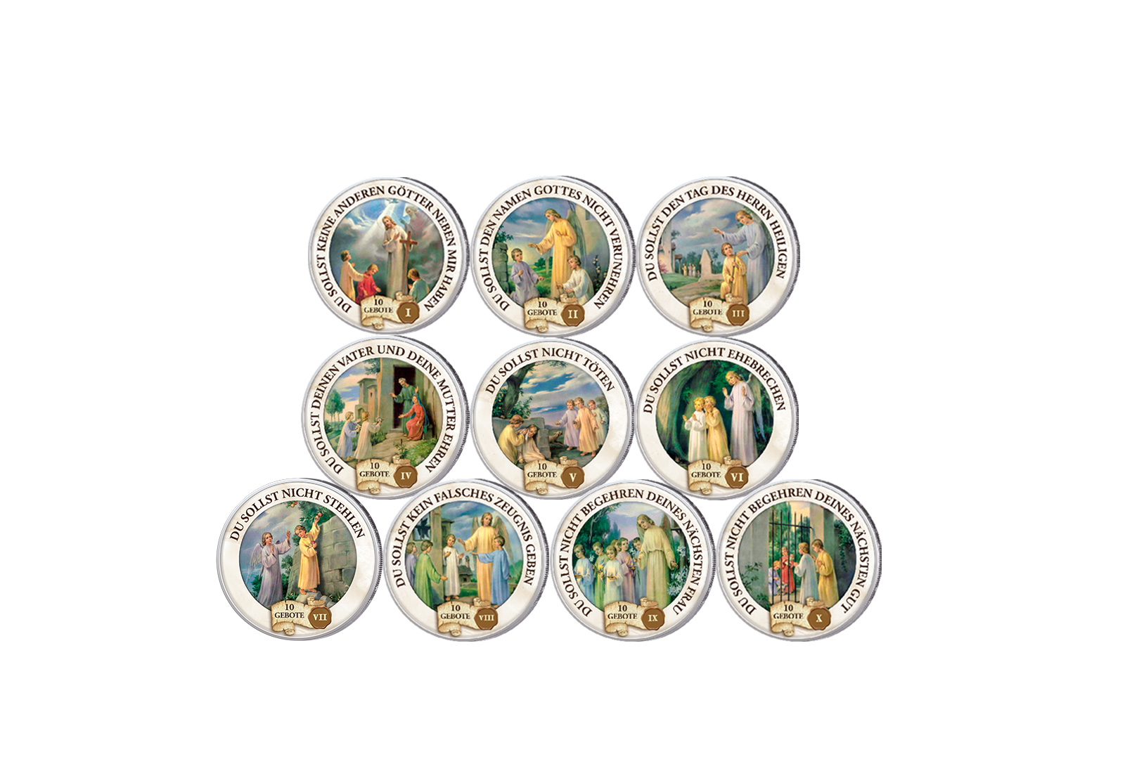 10 Gebote Vatikan 10er Kollektion mit Farbmotiv im Etui inkl. Zertifikat