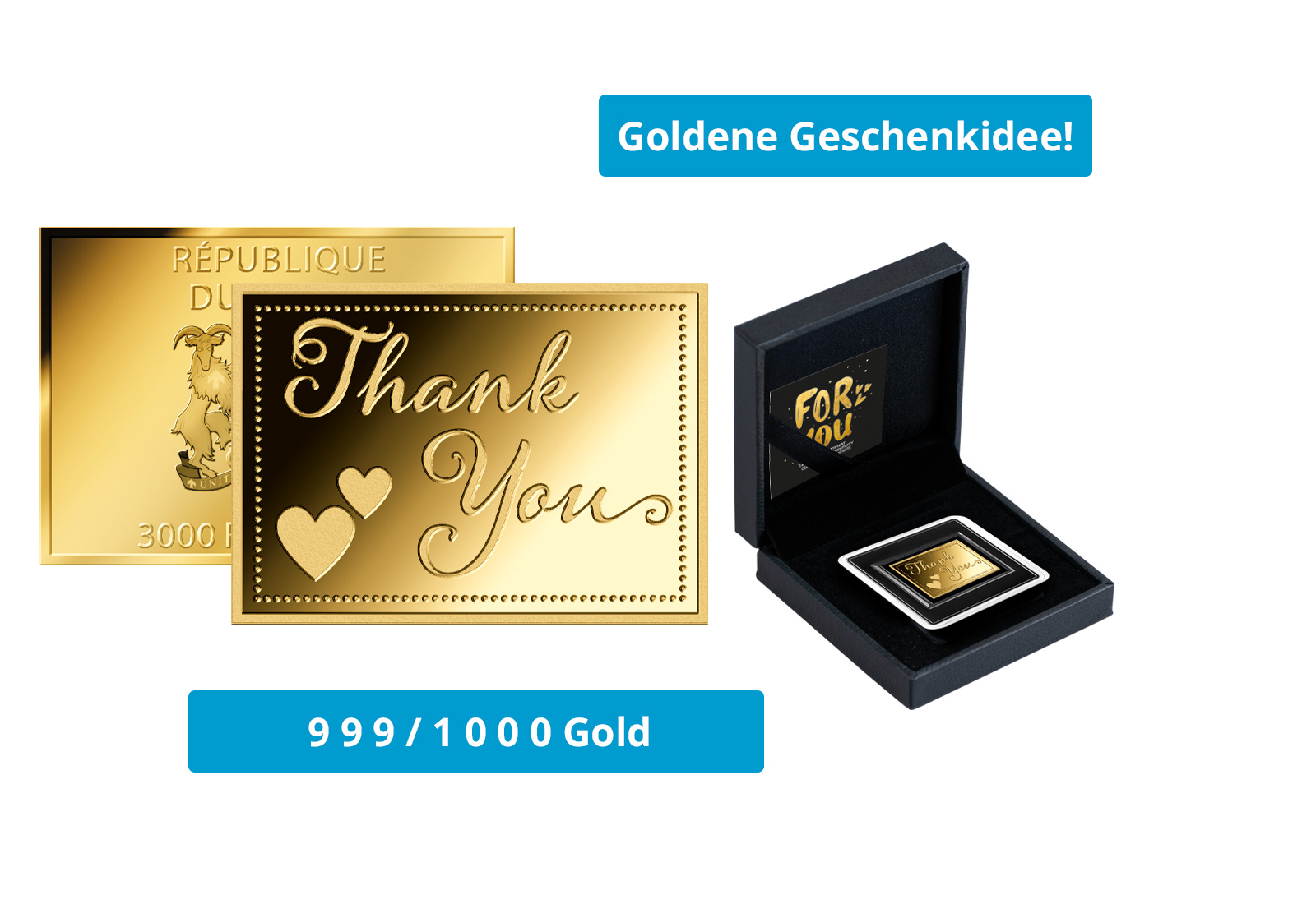 Münzbarren Thank You 999/1000 Gold Geschenk Danke