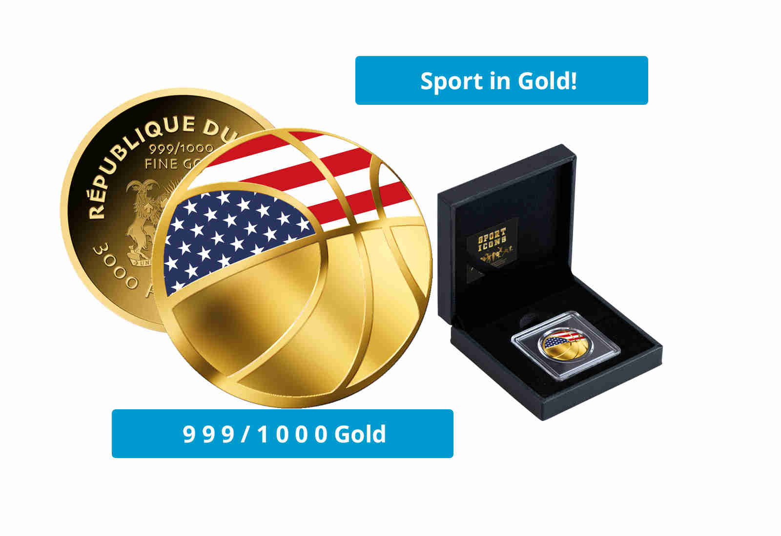 Goldmünze Basketball USA 999/1000 Gold Geschenk inkl. Etui Sport