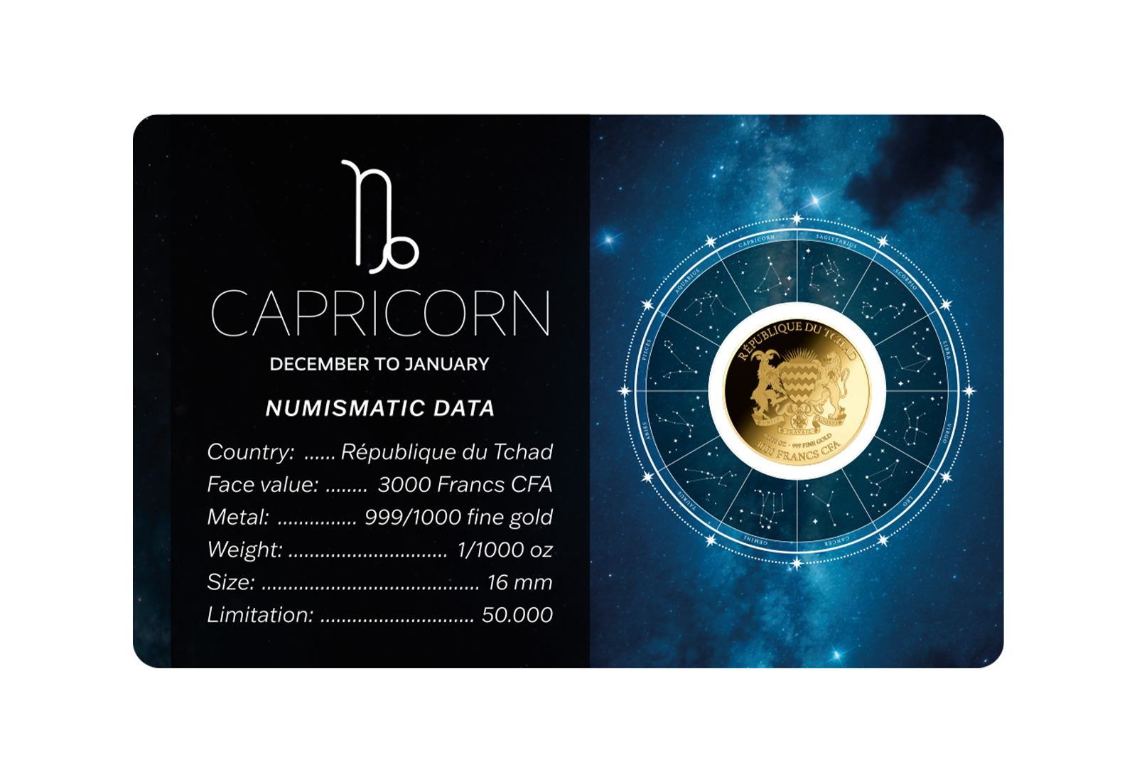 Goldmünze Sternzeichen Steinbock Coincard Feinheit 999/1000 Gold Geschenk