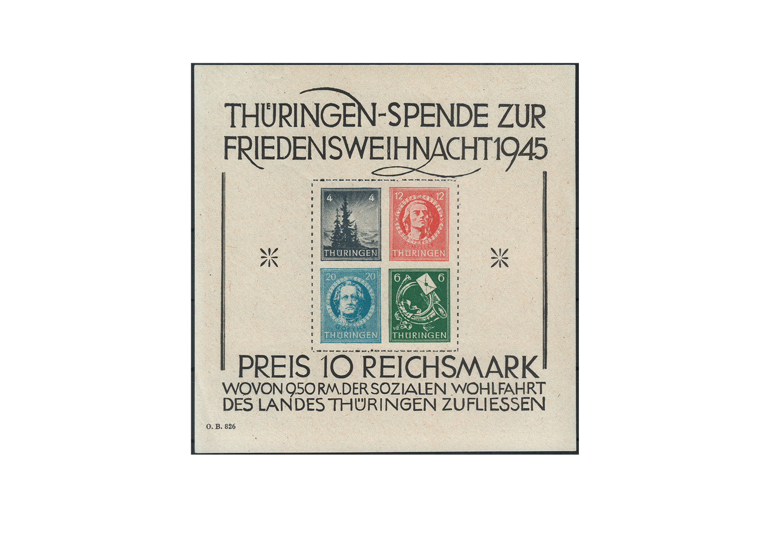 SBZ Block 2 mit Falz Thüringen Friedensweihnacht 1945