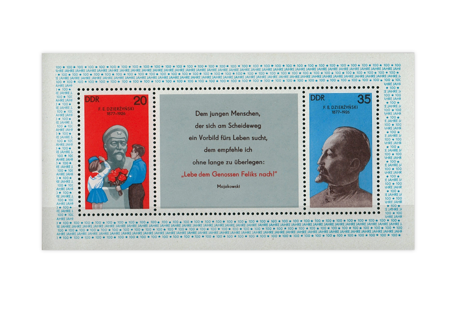DDR Block 49 100. Geburtstag Feliks Dserschinskij 1977 gestempelt
