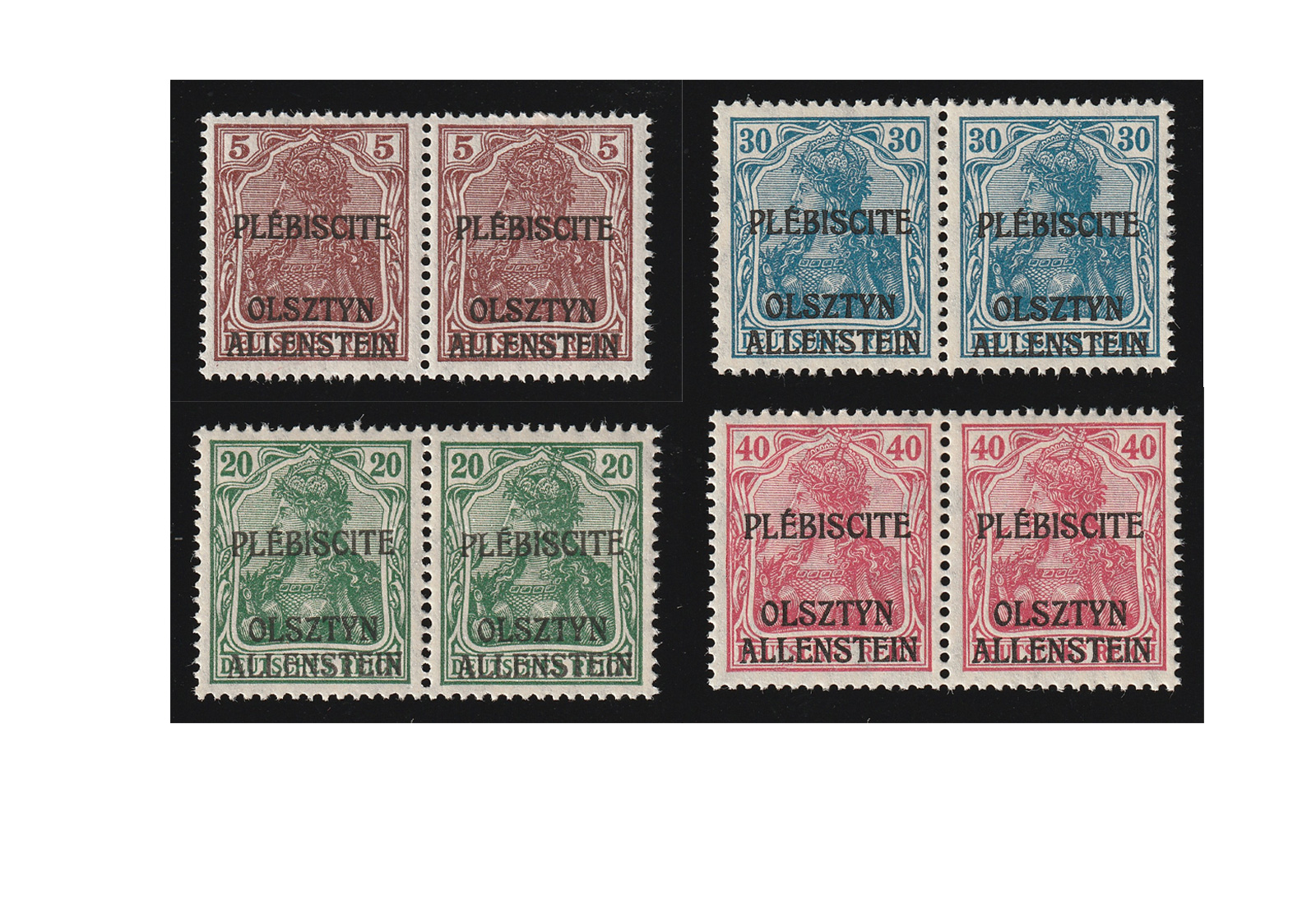 Allenstein Plebiszitmarken MiNr. II, IV-VI im attraktiven Set