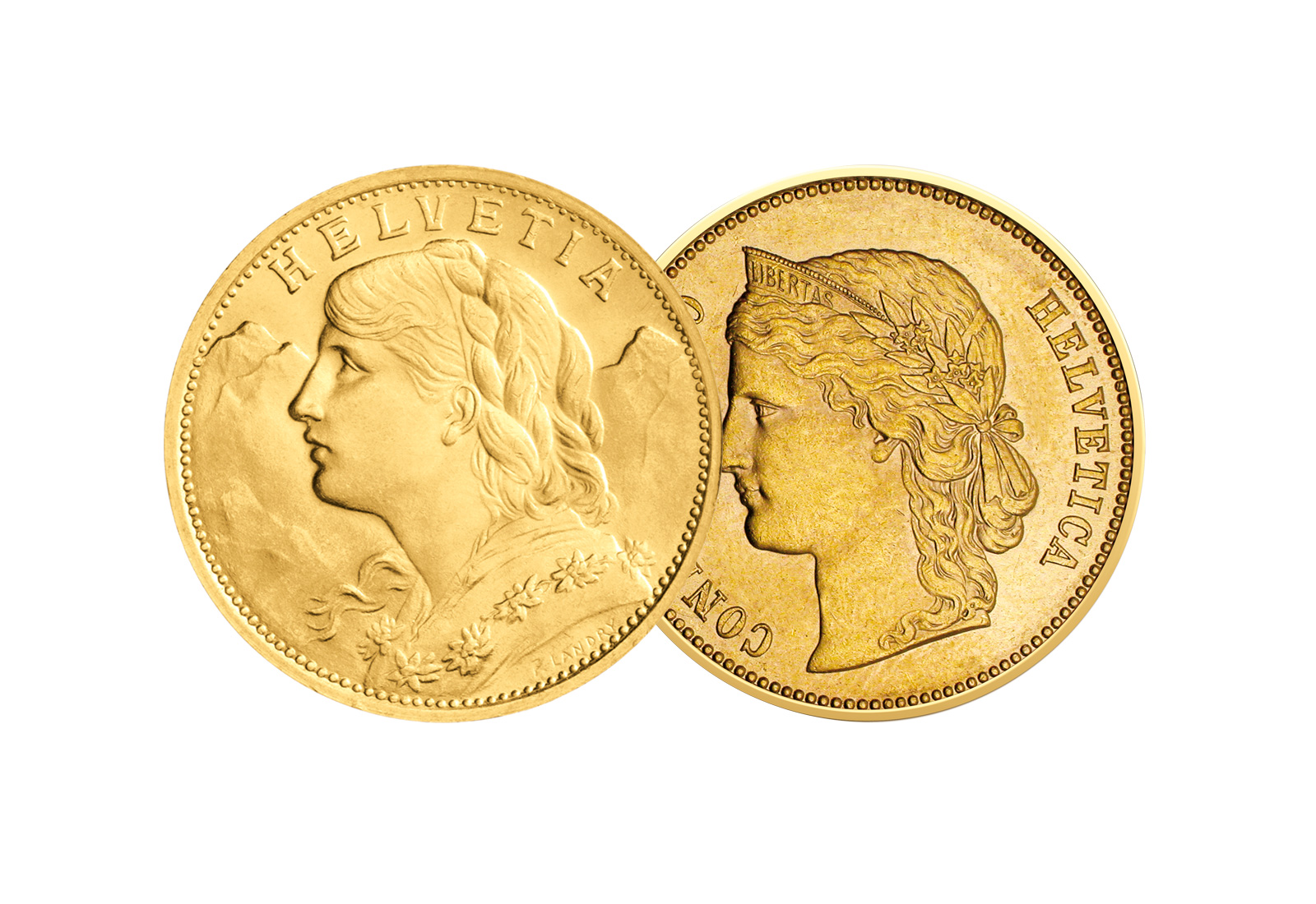 20 Franken Goldmünzen 2er-Spar-Set Schweiz Vreneli und Helvetia im Etui