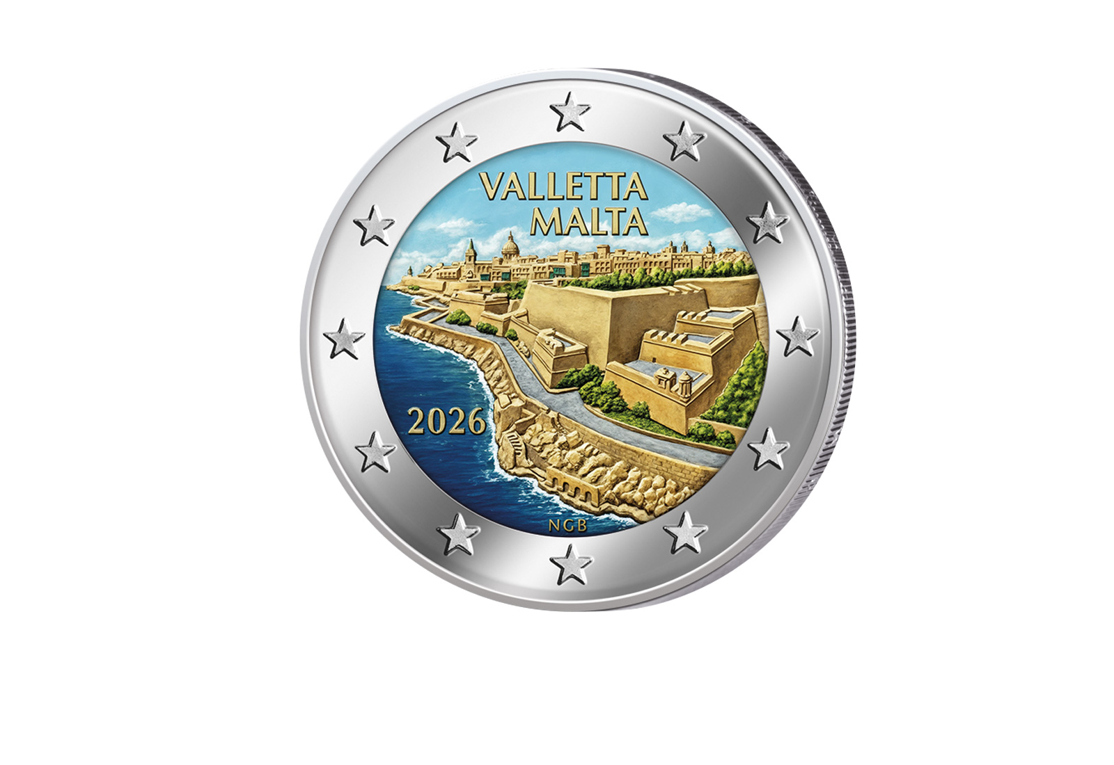 2 Euro 2026 Malta Valletta mit Farbapplikation