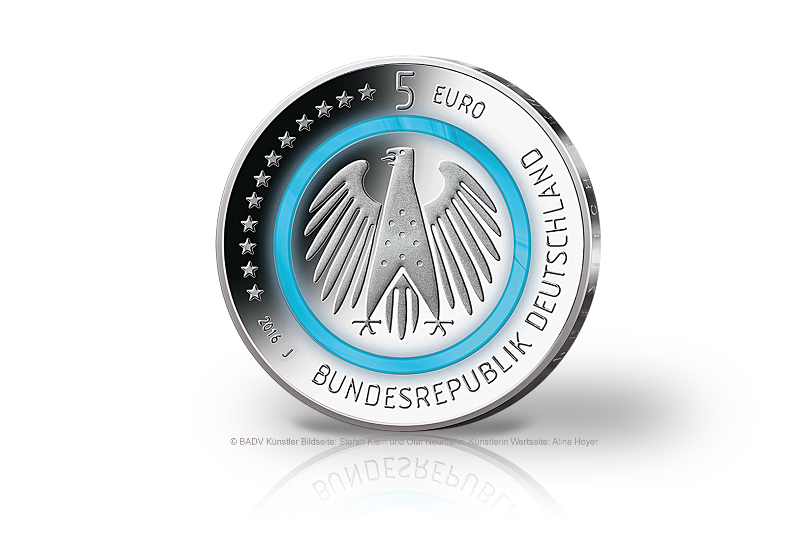 5 Euro 2016 Planet Erde Deutschland mit blauem Polymerring st Prägestätte J
