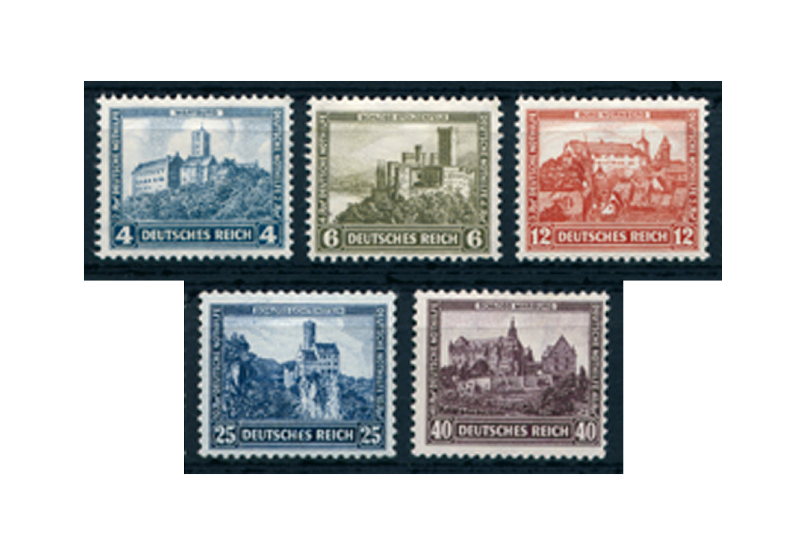 Briefmarken Deutsches Reich Nothilfe Burgen und Schlösser 1932 Michel-Nr. 474/478 Falz