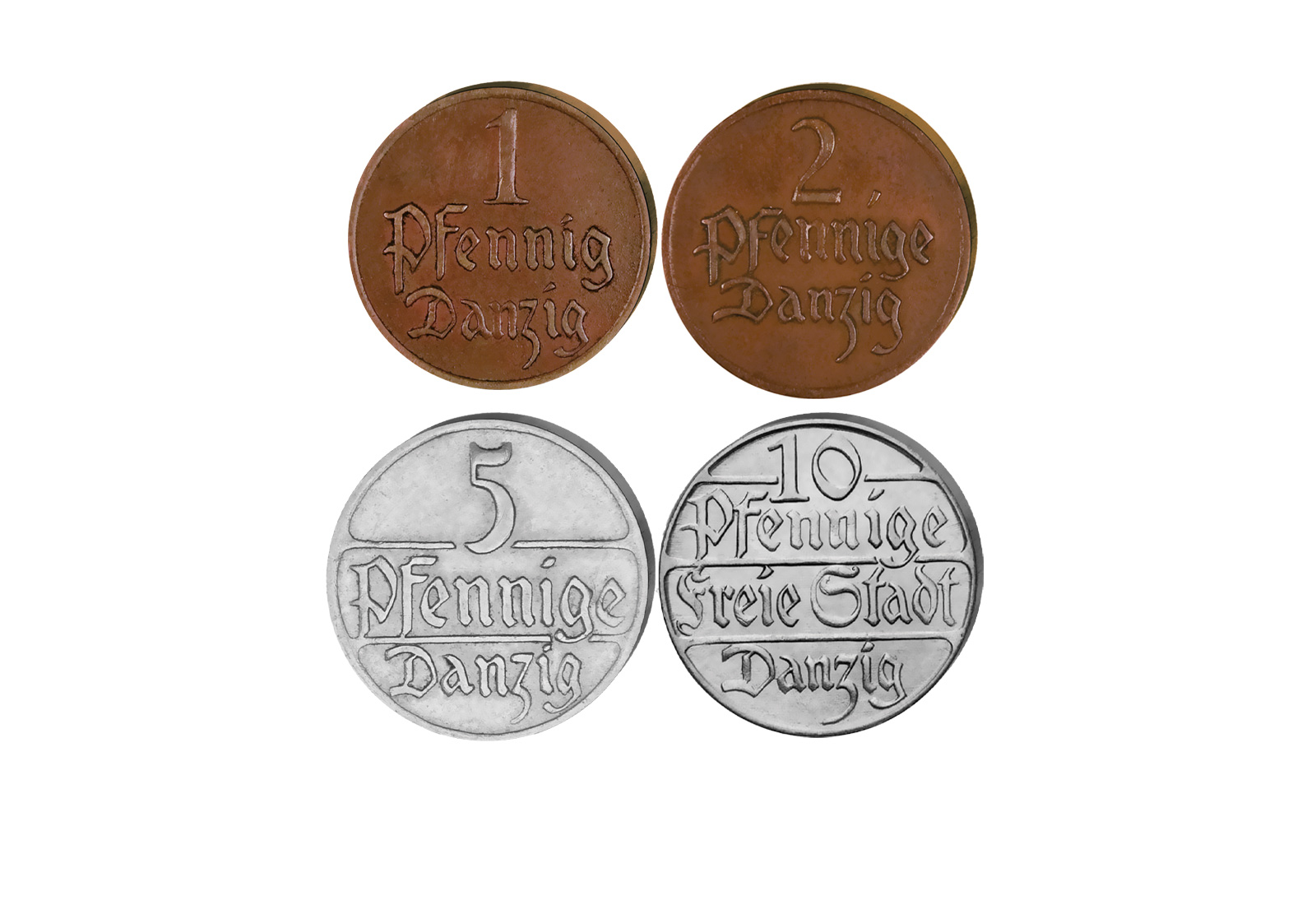 Danzig 4er Set 1, 2, 5 und 10 Pfennig
