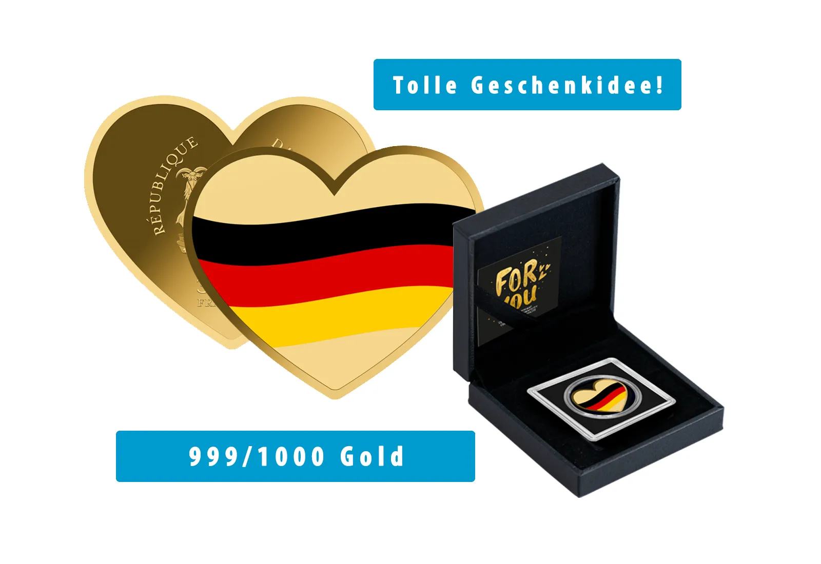 Goldmünze Motiv "Herz für Deutschland" 999/1000 Gold Geschenk