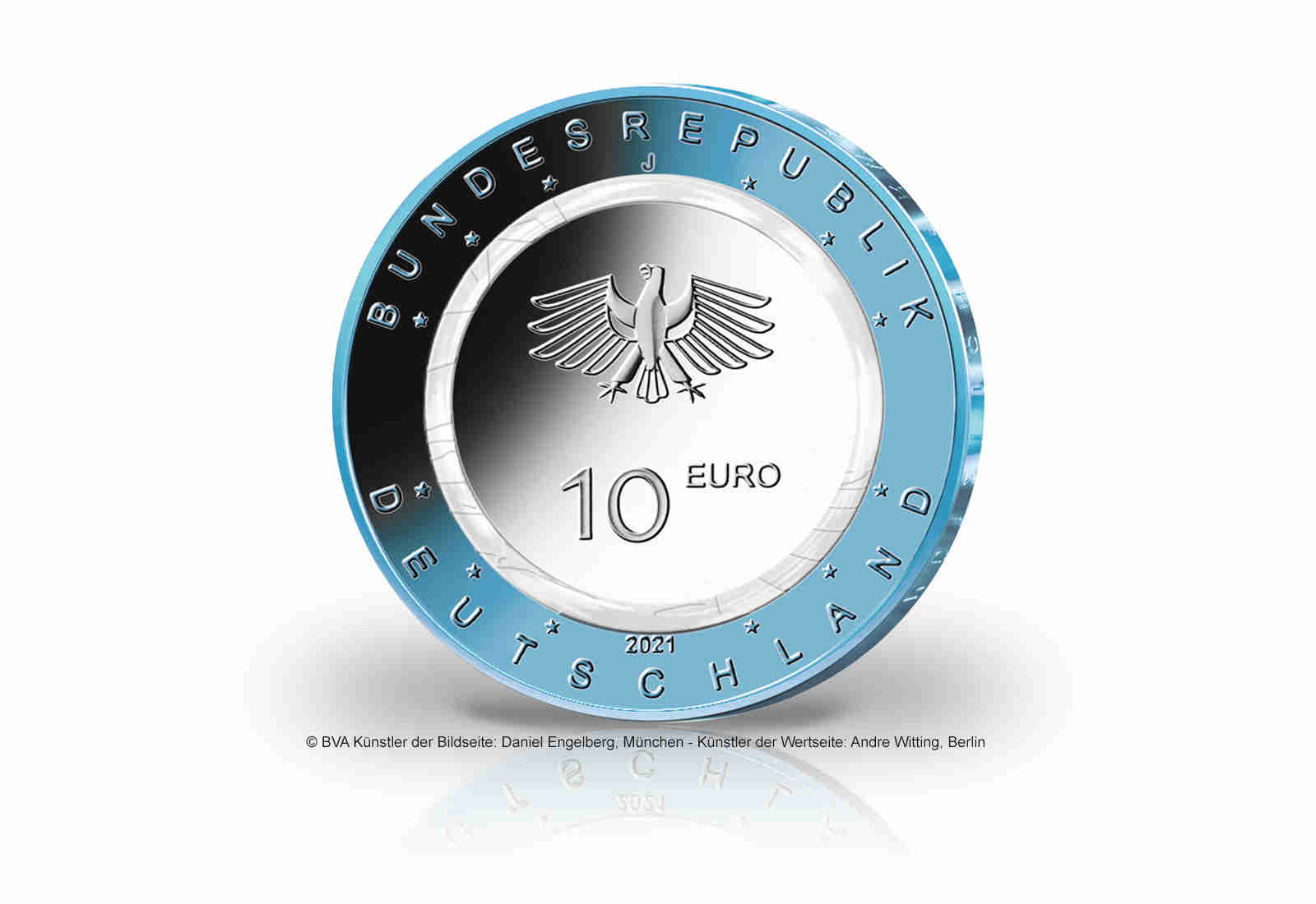 10 Euro 2021 Deutschland Auf dem Wasser mit Polymerring st Prägestätte J