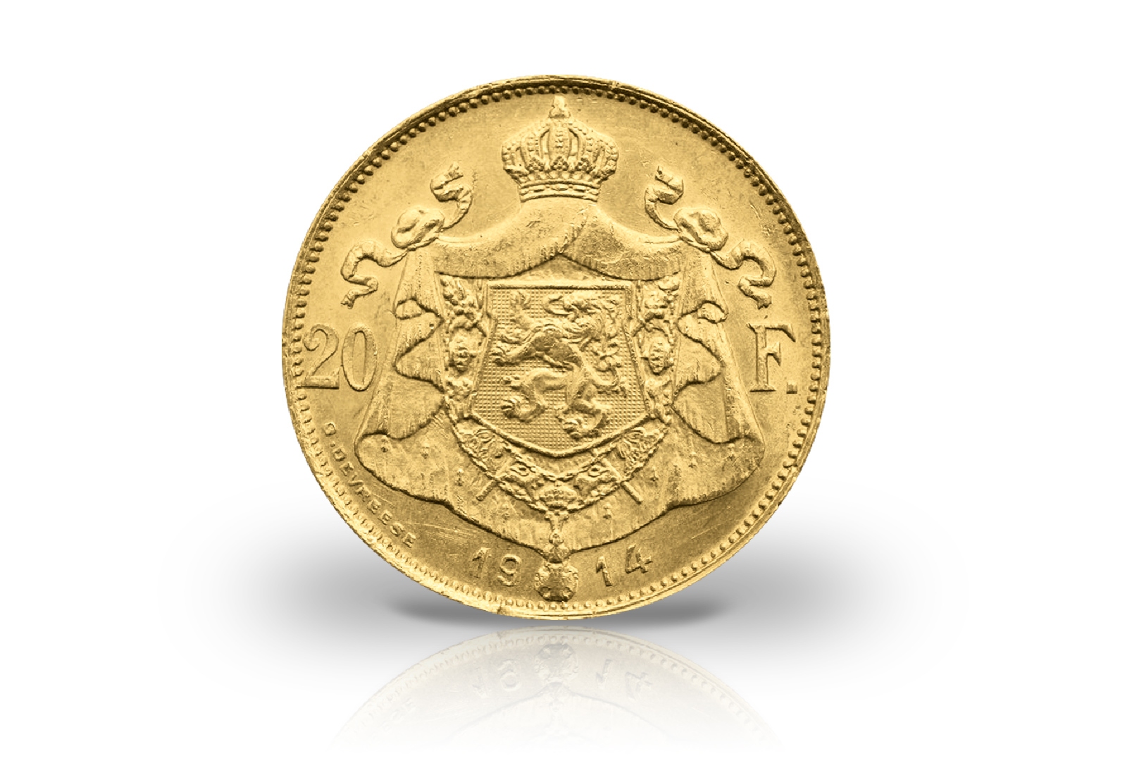 20 Francs Goldmünze 1914 Belgien König Albert I. in Uniform