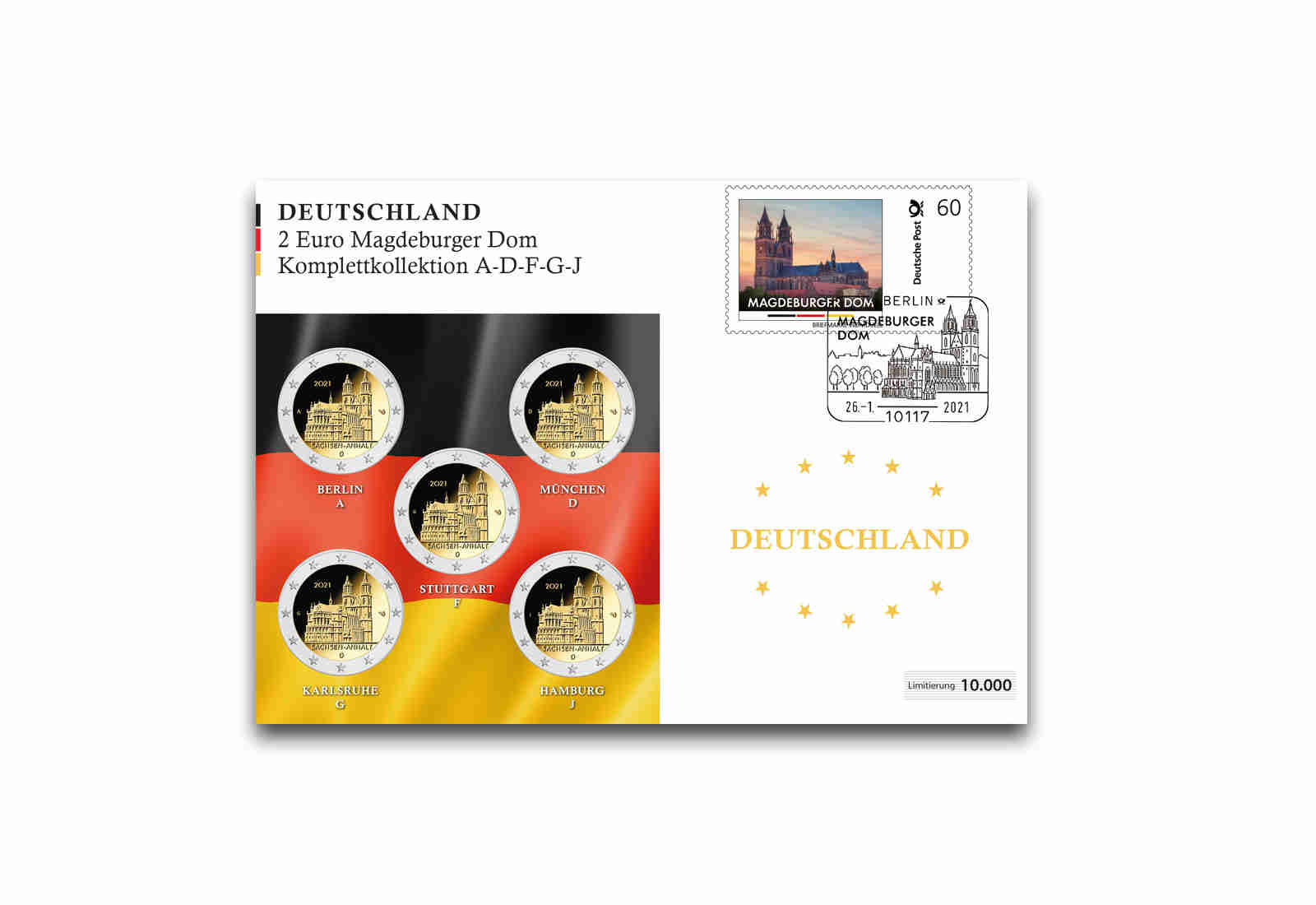 2 Euro 2021 Deutschland Sachsen-Anhalt Magdeburger Dom Prägest.A-J im Numisbrief