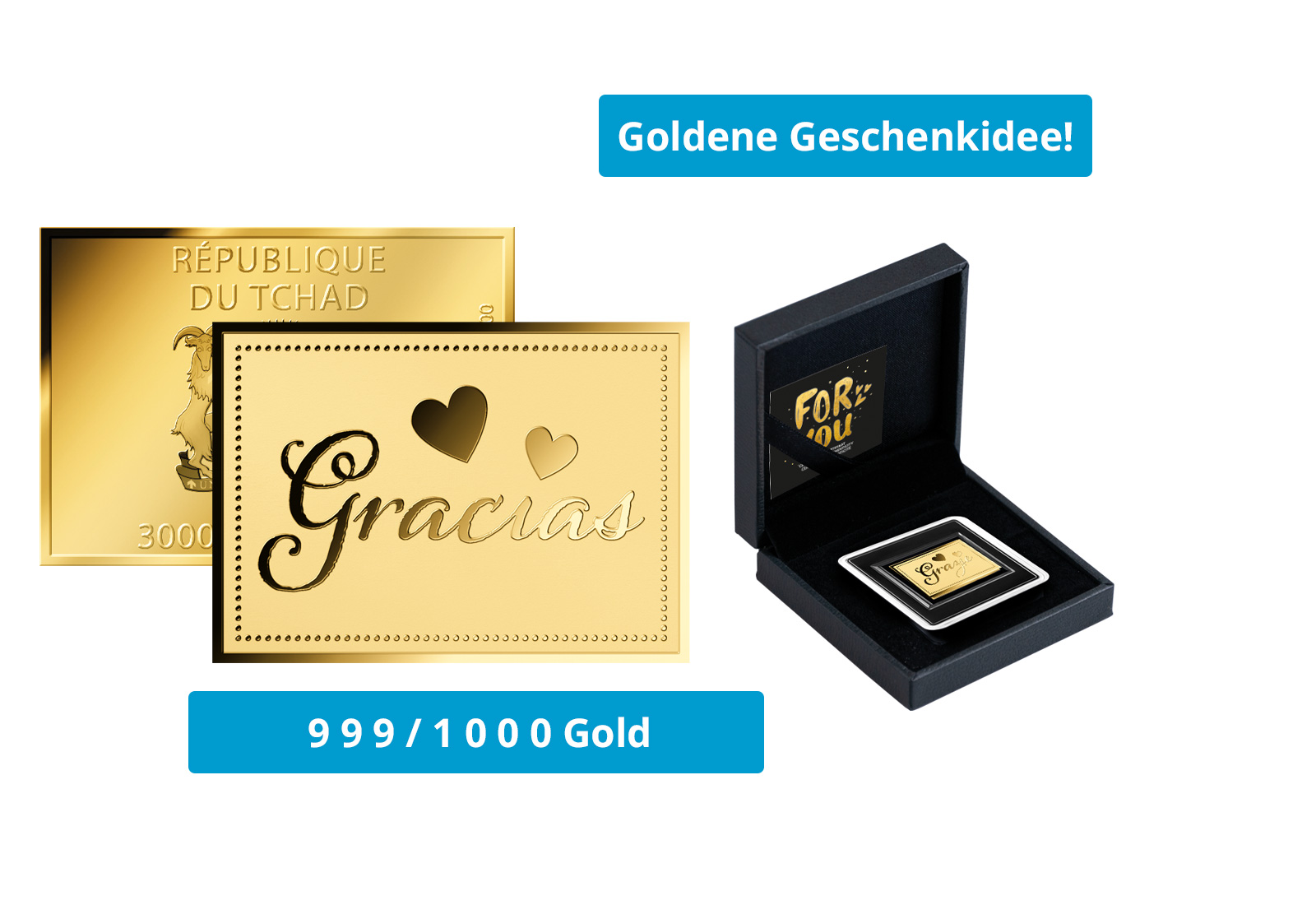 Goldmünze Motiv "Gracias" 999/1000 Gold Geschenk