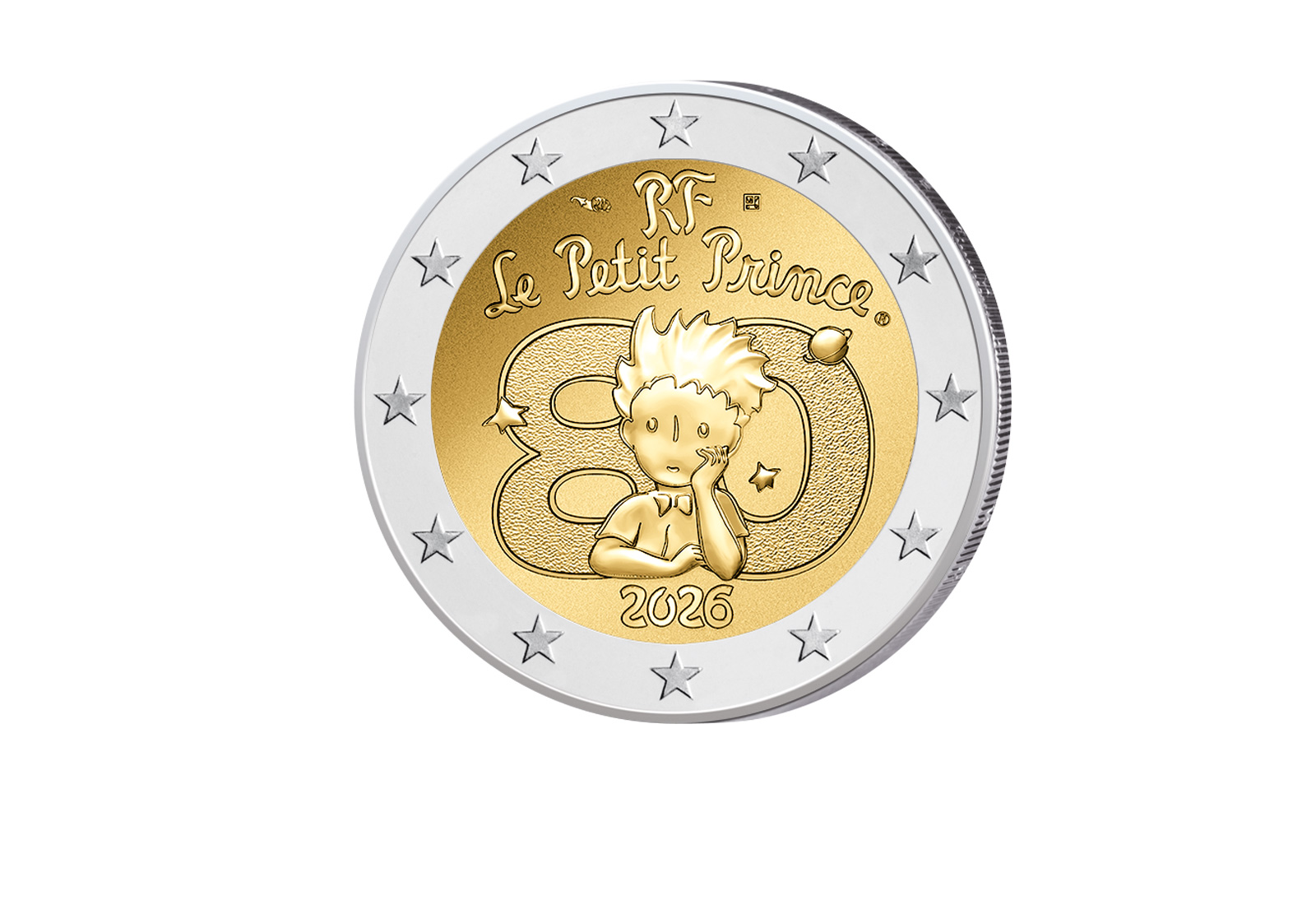2 Euro 2026 Frankreich 80 Jahre "Der kleine Prinz" in Coincard Flugzeug