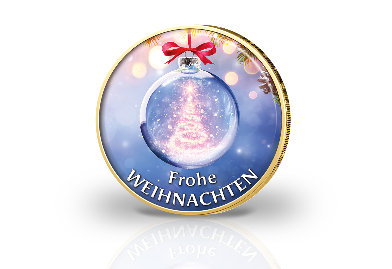 2 Euro vergoldet mit Farbmotiv Frohe Weihnachten