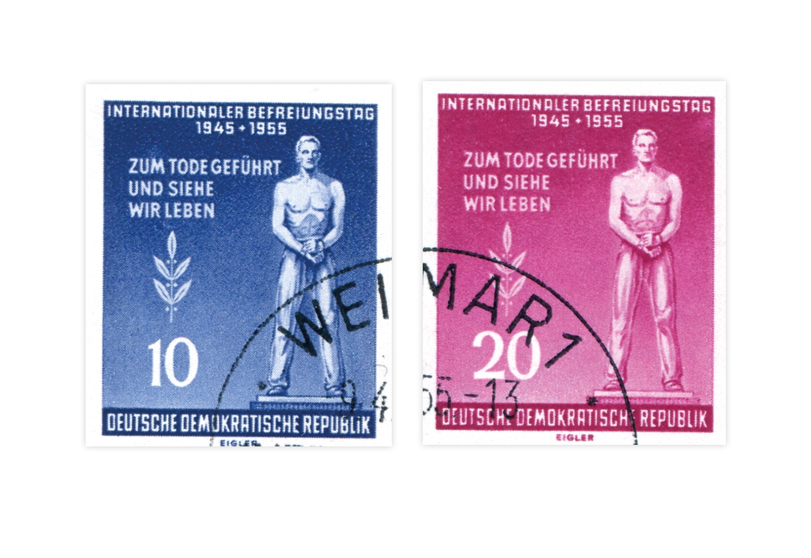 Briefmarken DDR Block Internationaler Befreiungstag 1955 Michel-Nr. 459-460 B gestempelt