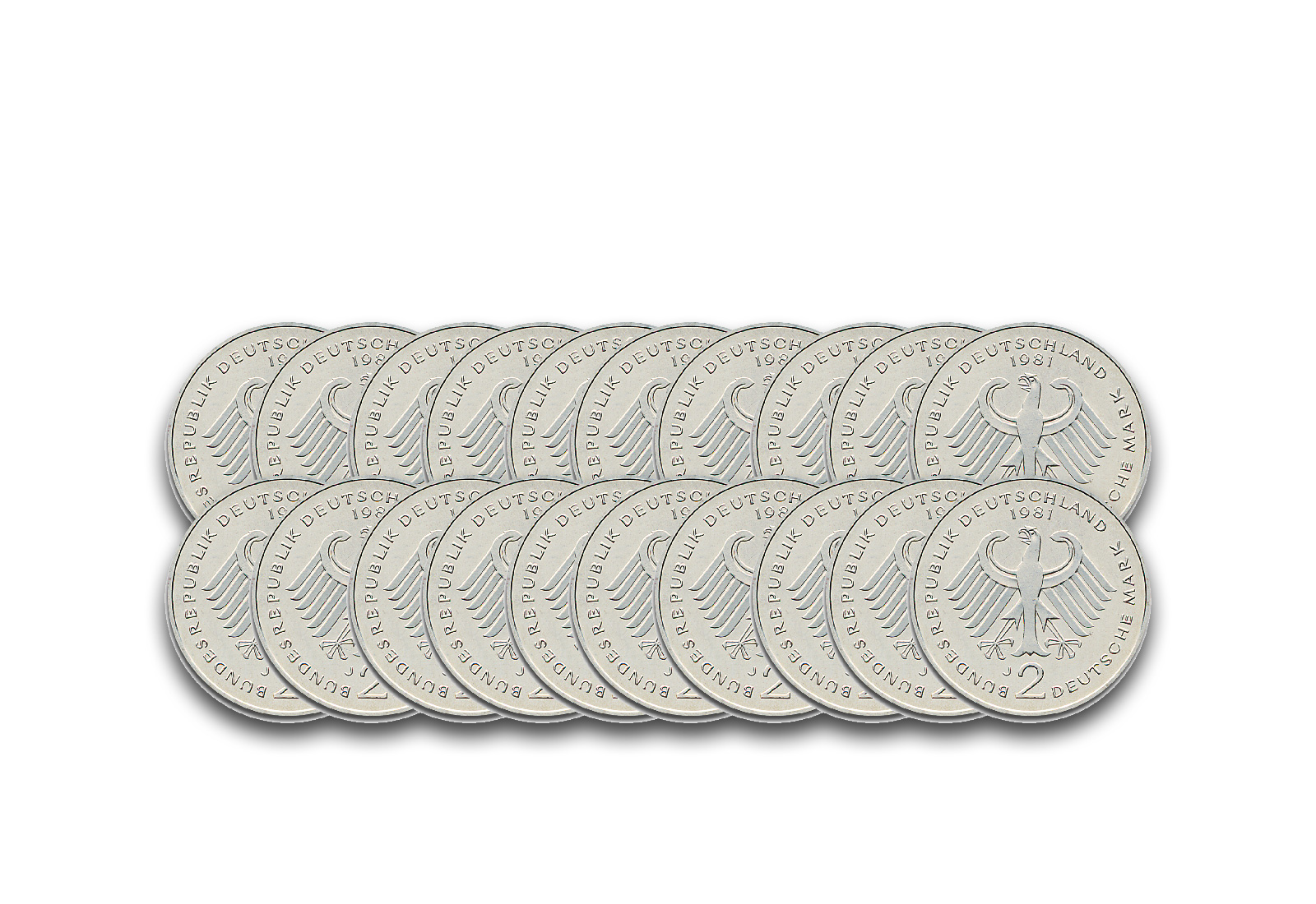 2 DM 1969-1987 BRD Konrad Adenauer 72er Set Jaeger-Nr. 406